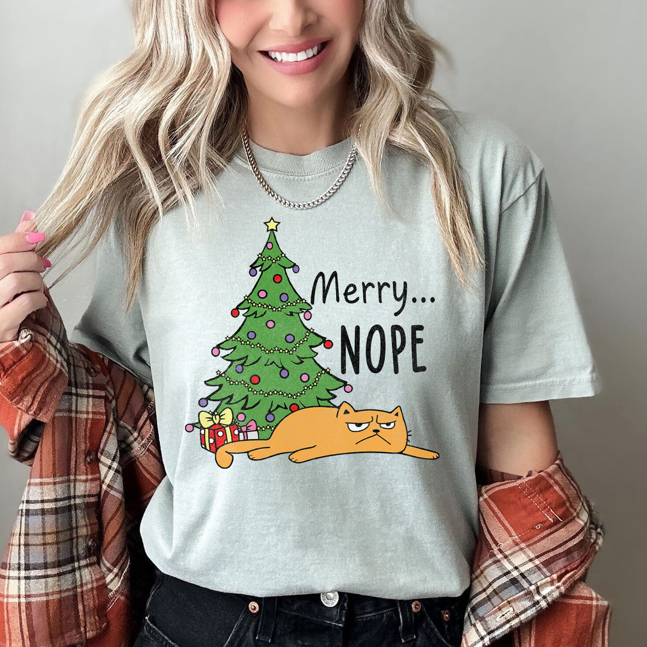 Merry Nope Funny Cat Christmas Holiday Laughs Edition For Cat Lovers And Cozy Season Wear Comfort Colors Tee