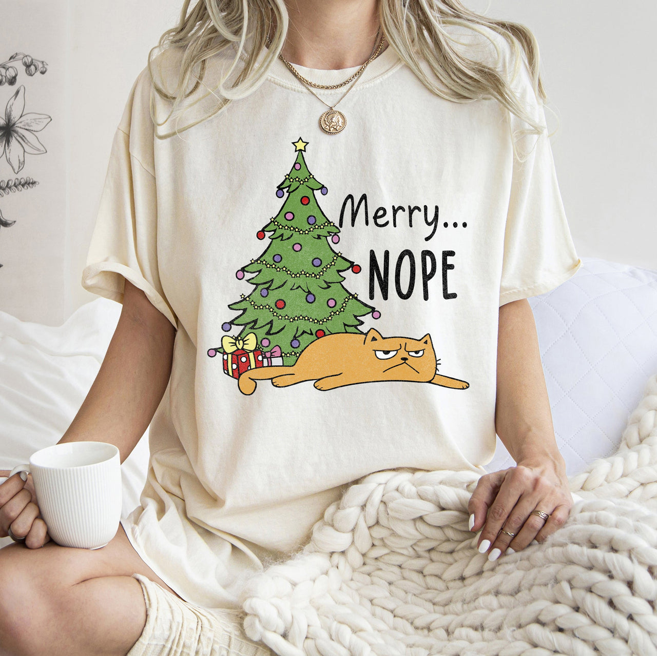 Merry Nope Funny Cat Christmas Holiday Laughs Edition For Cat Lovers And Cozy Season Wear Comfort Colors Tee