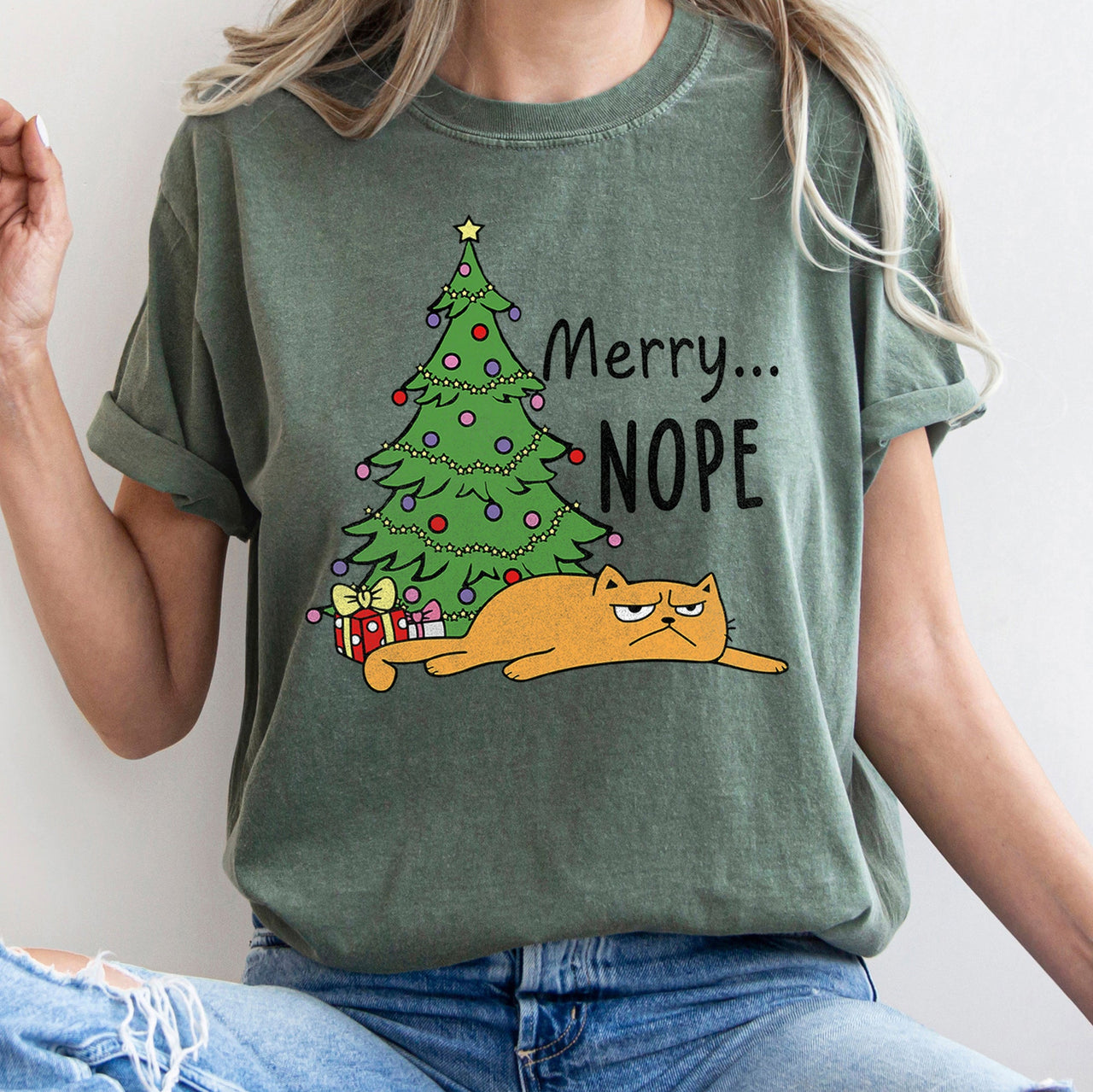 Merry Nope Funny Cat Christmas Holiday Laughs Edition For Cat Lovers And Cozy Season Wear Comfort Colors Tee