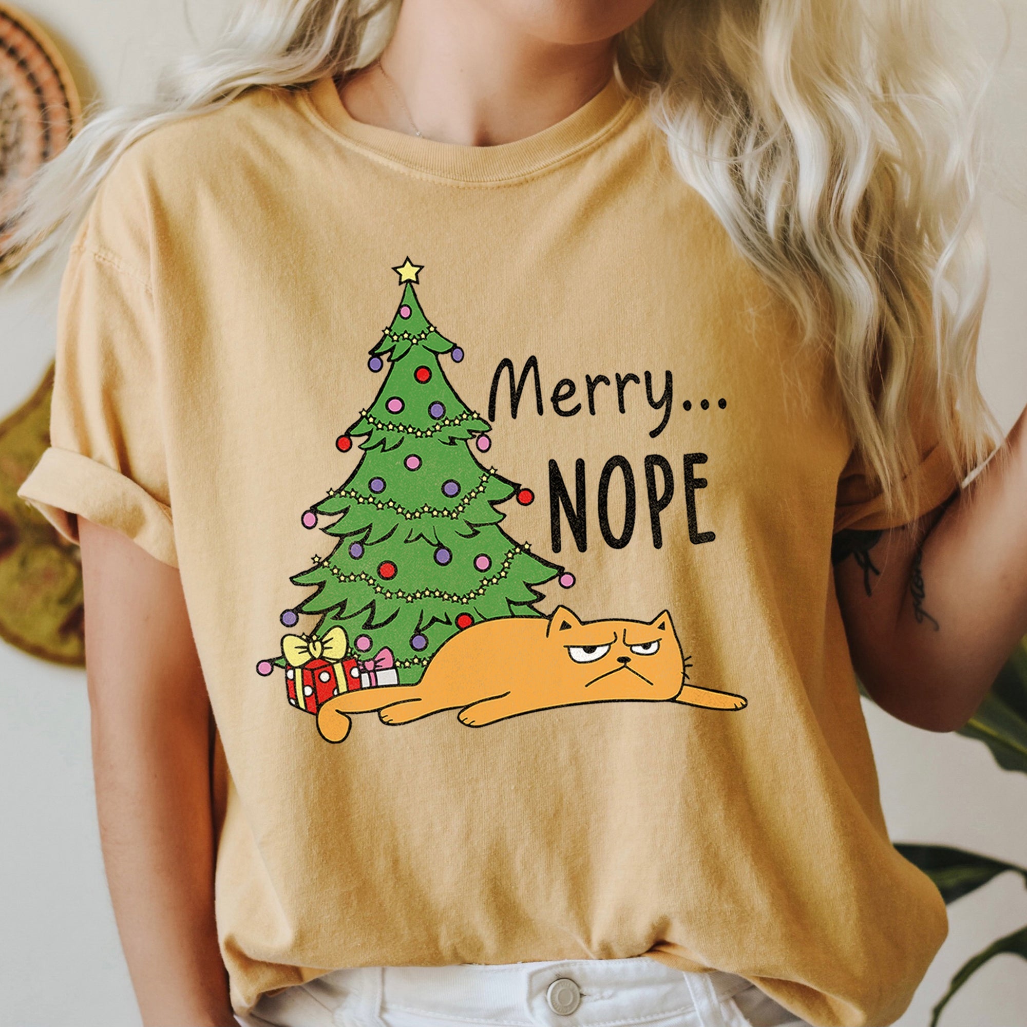 Merry Nope Funny Cat Christmas Holiday Laughs Edition For Cat Lovers And Cozy Season Wear Comfort Colors Tee