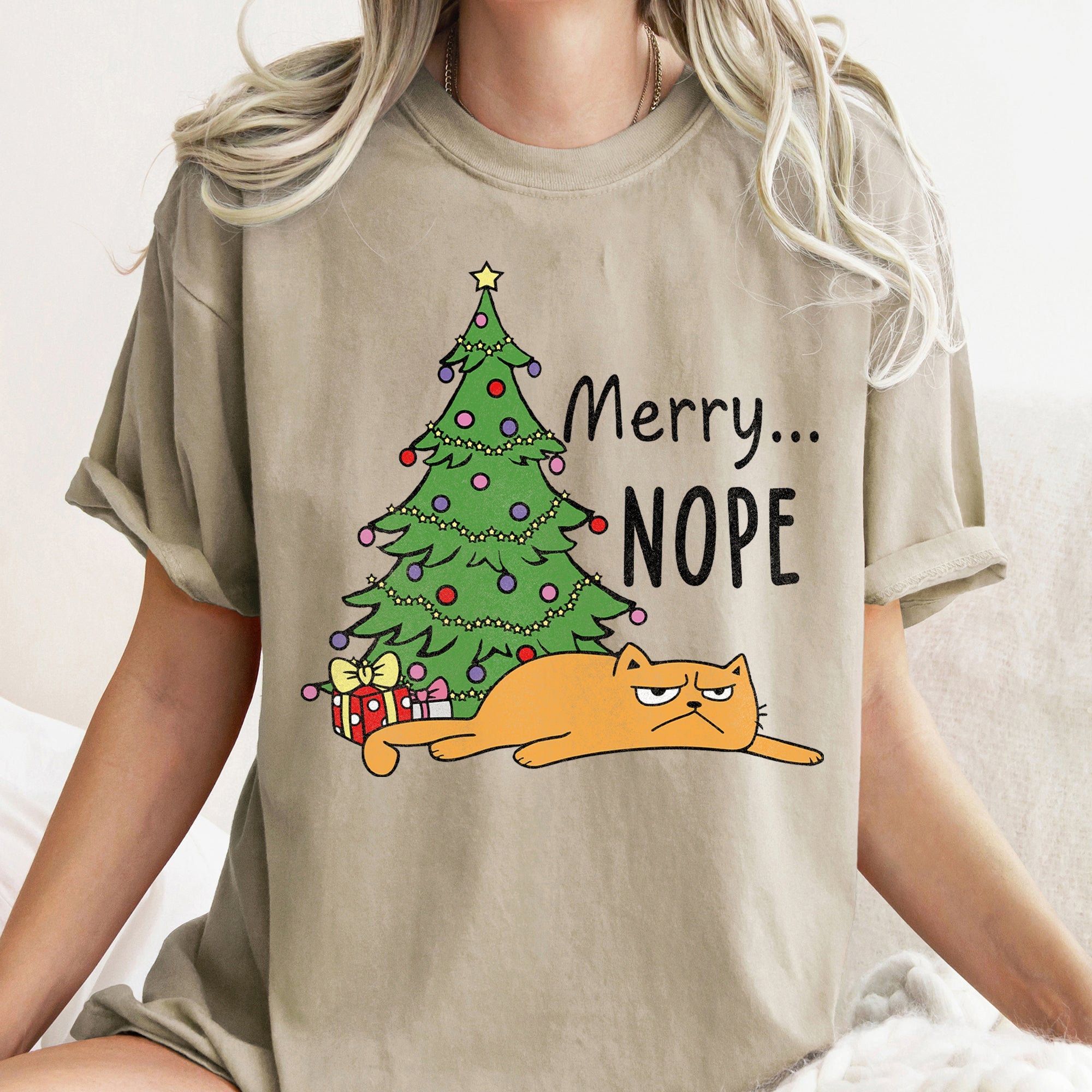 Merry Nope Funny Cat Christmas Holiday Laughs Edition For Cat Lovers And Cozy Season Wear Comfort Colors Tee