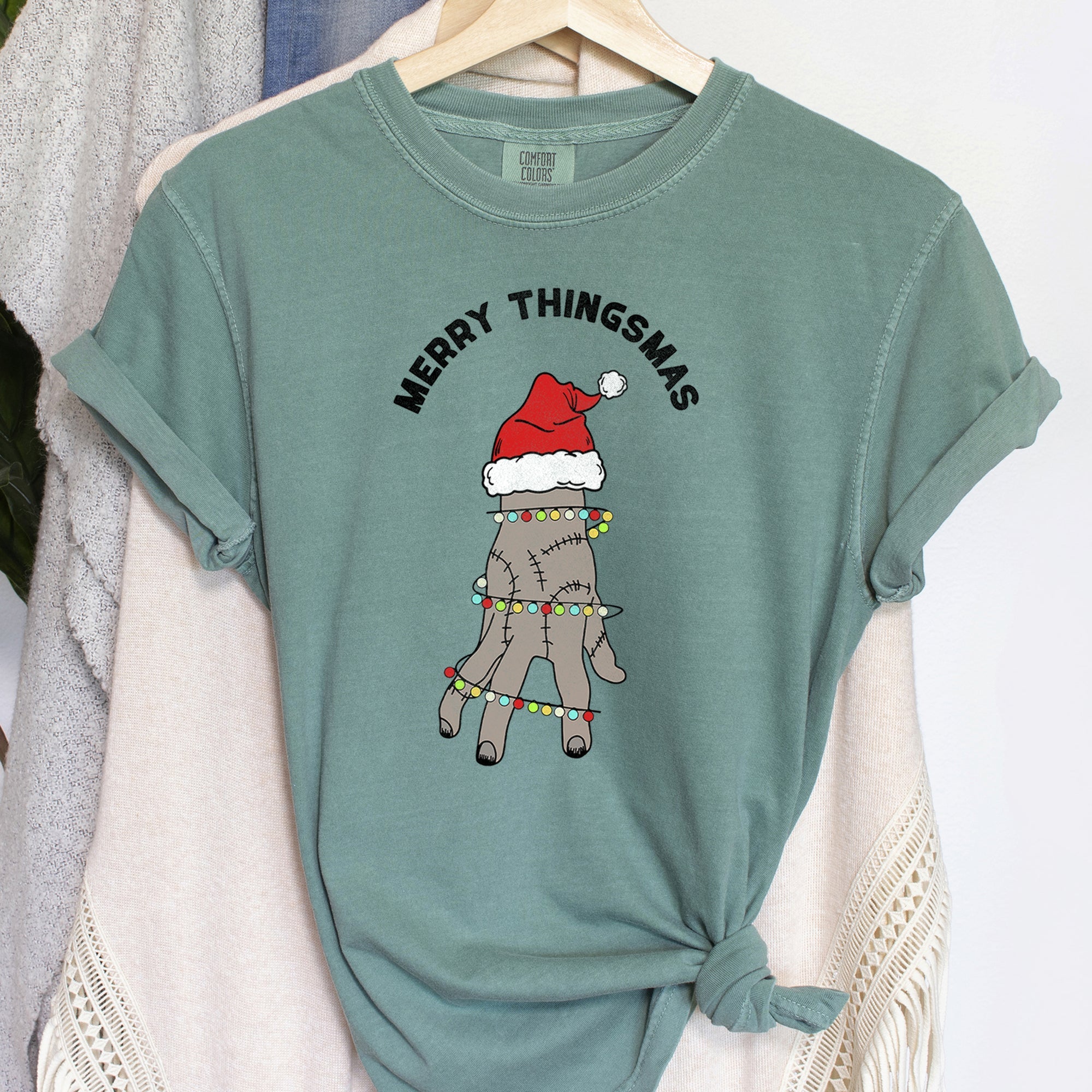 Merry Thingsmas Christmas Wednesday Spooky Zombie Holiday Haunt Comfort Colors Tee