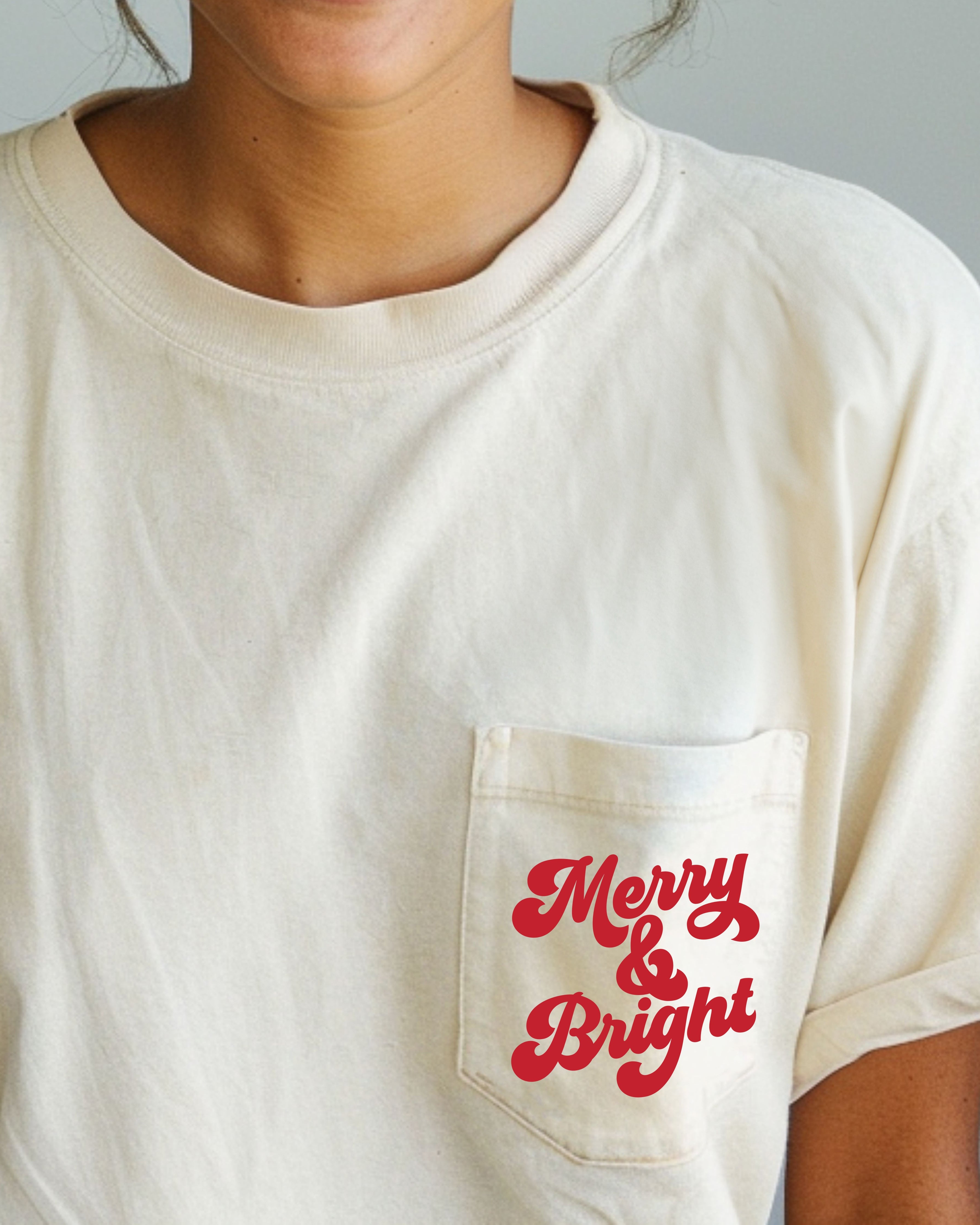 Merry And Bright Christmas Santa Winter Snow Xmas Pocket Graphic Comfort Colors Tee