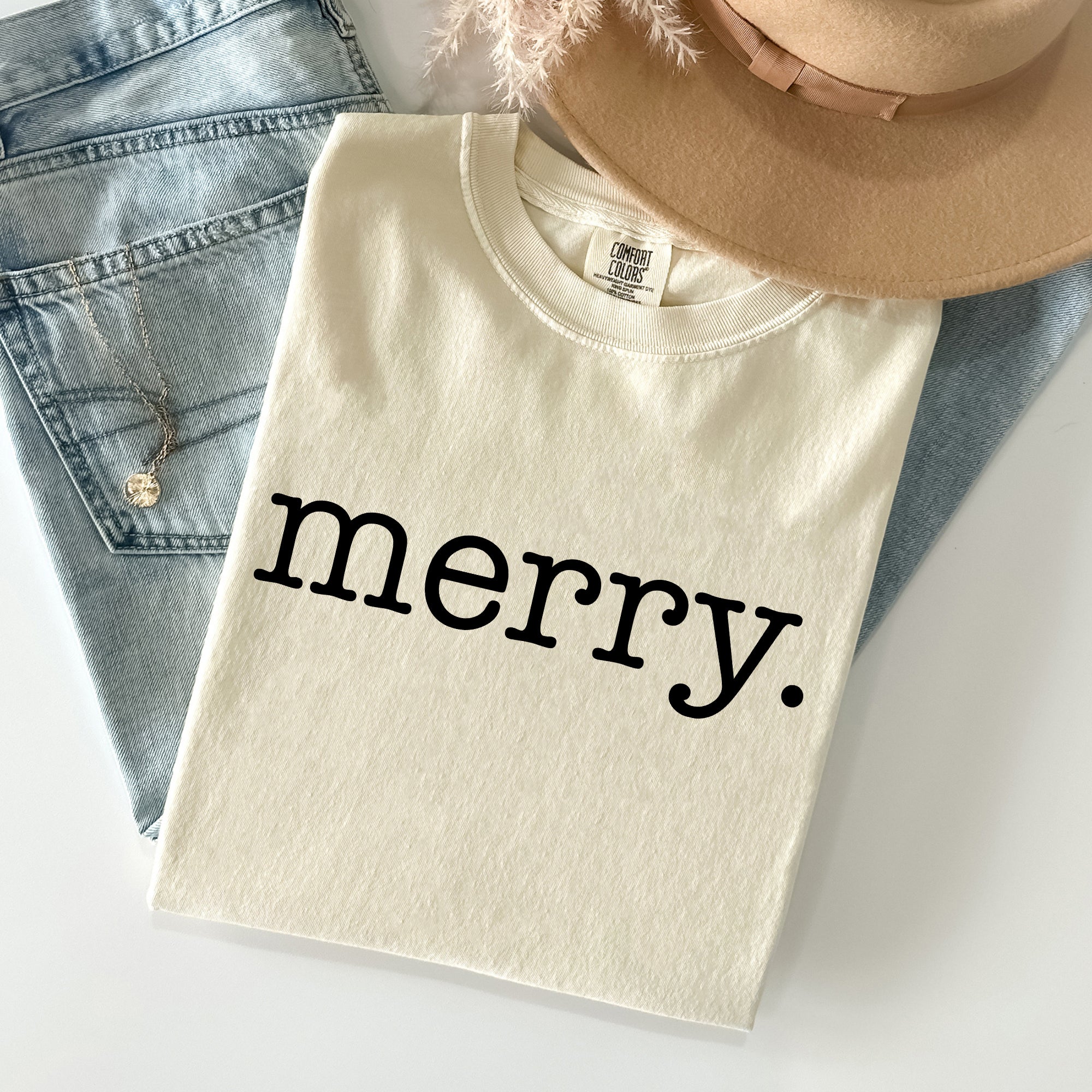 Merry, Classic Minimalist, Christmas, Winter, Snow, Santa, Xmas Comfort Colors Tee