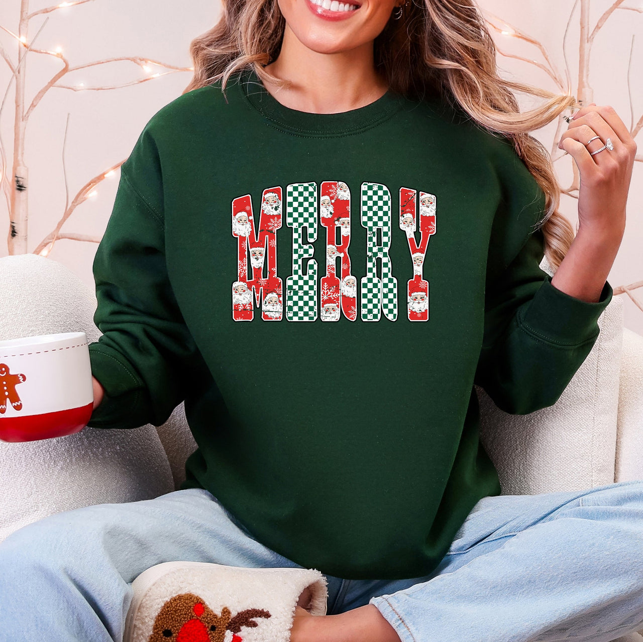 Merry Varsity Santa Checkered Christmas Vintage Edition Retro Holiday Sweatshirt