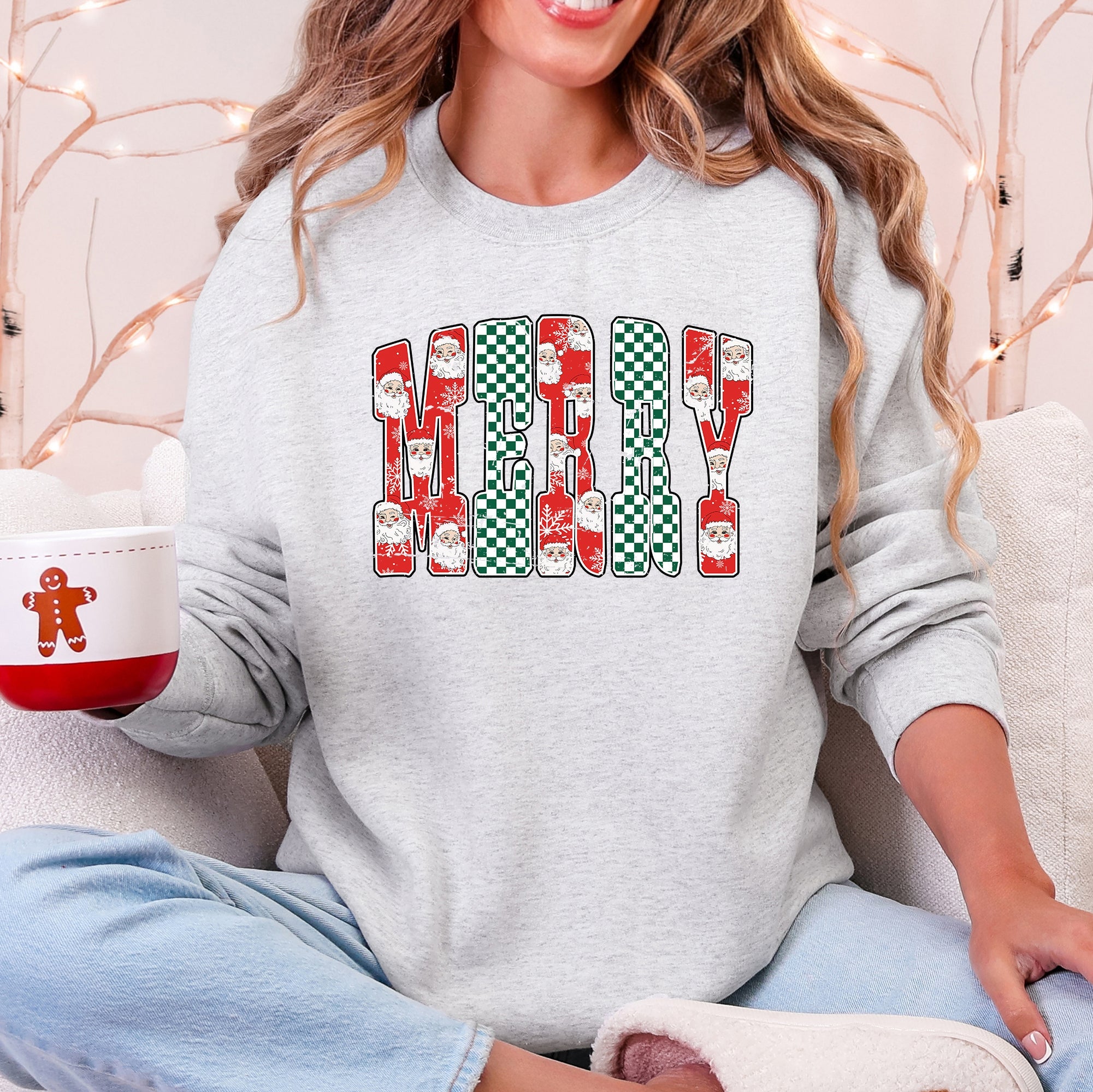 Merry Varsity Santa Checkered Christmas Vintage Edition Retro Holiday Sweatshirt