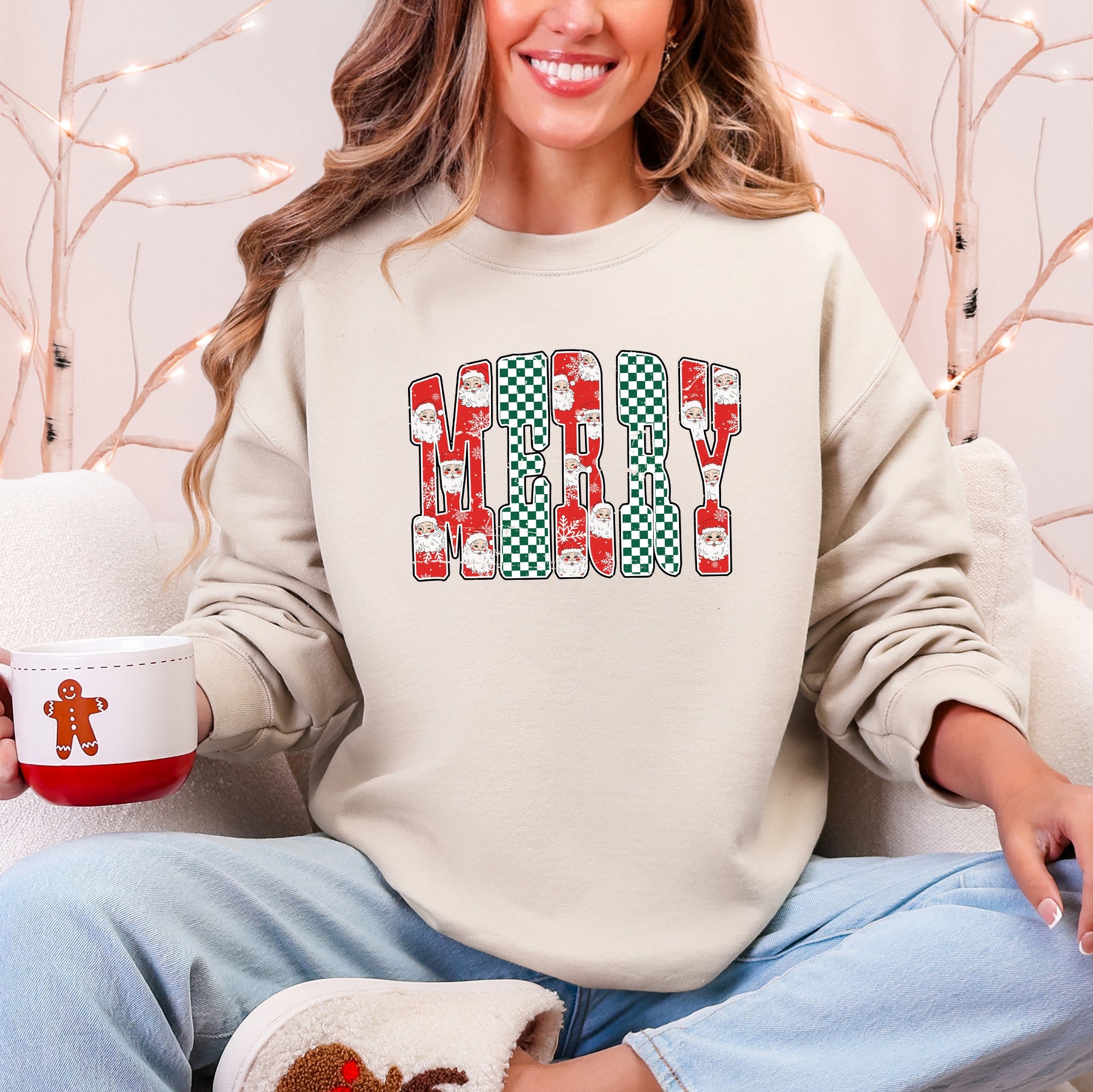 Merry Varsity Santa Checkered Christmas Vintage Edition Retro Holiday Sweatshirt