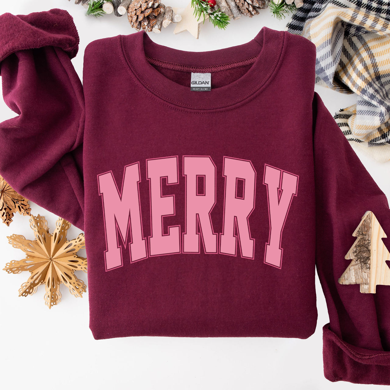 Merry Varsity Collegiate Christmas Santa Winter Xmas Holiday Seasonal Graphic Sweatshirt