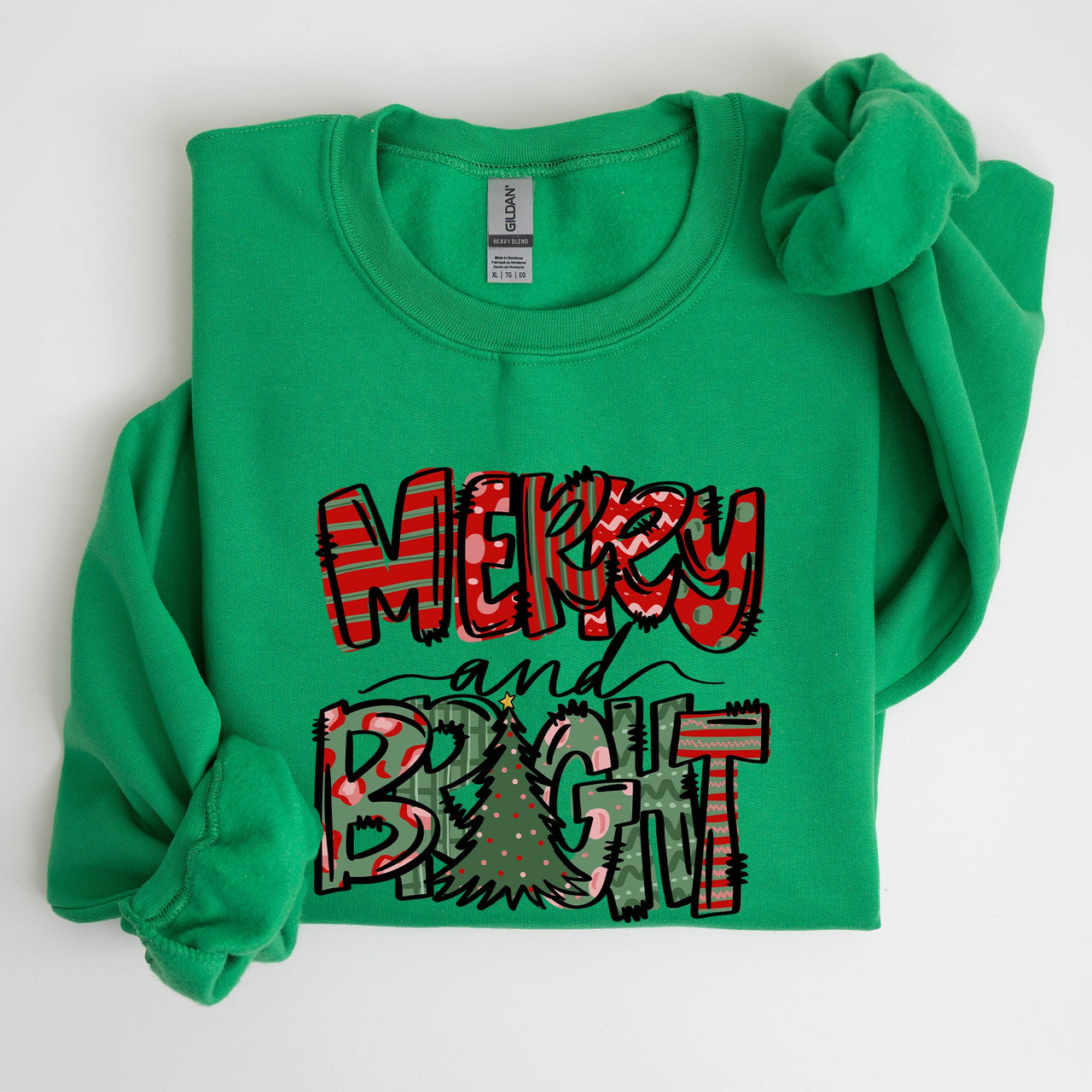 Merry And Bright Christmas Tree Santa Colorful Winter Xmas Noel Jolly Holiday Scene Sweatshirt