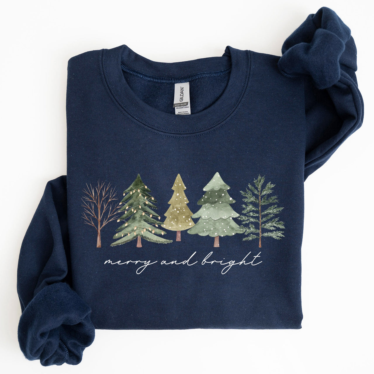 Merry and Bright Christmas Trees Minimalist Winter Snow Xmas Cozy Holiday Sweatshirt