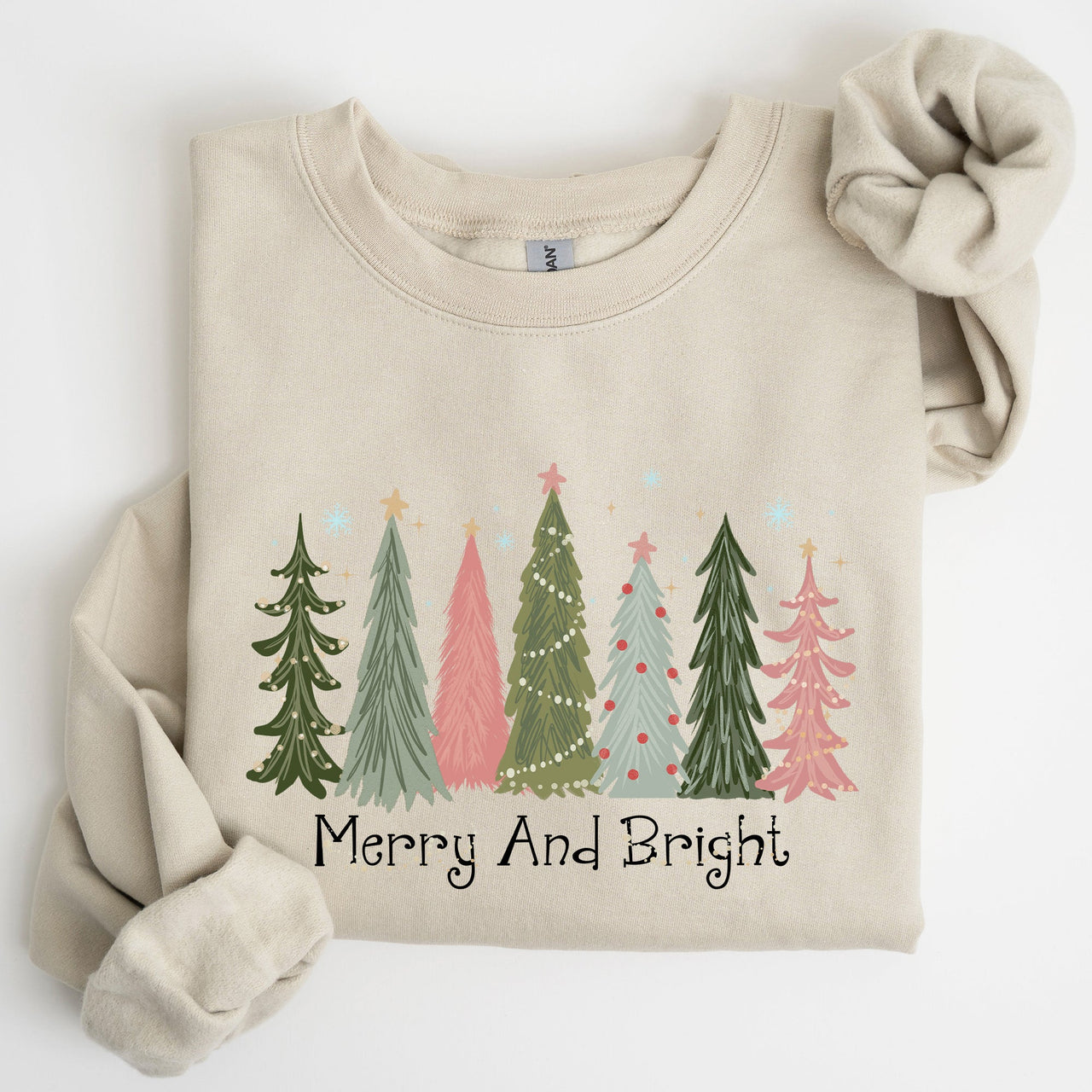Merry And Bright Christmas Trees Winter Snow Xmas Holiday Lights Festive Scene Sweatshirt