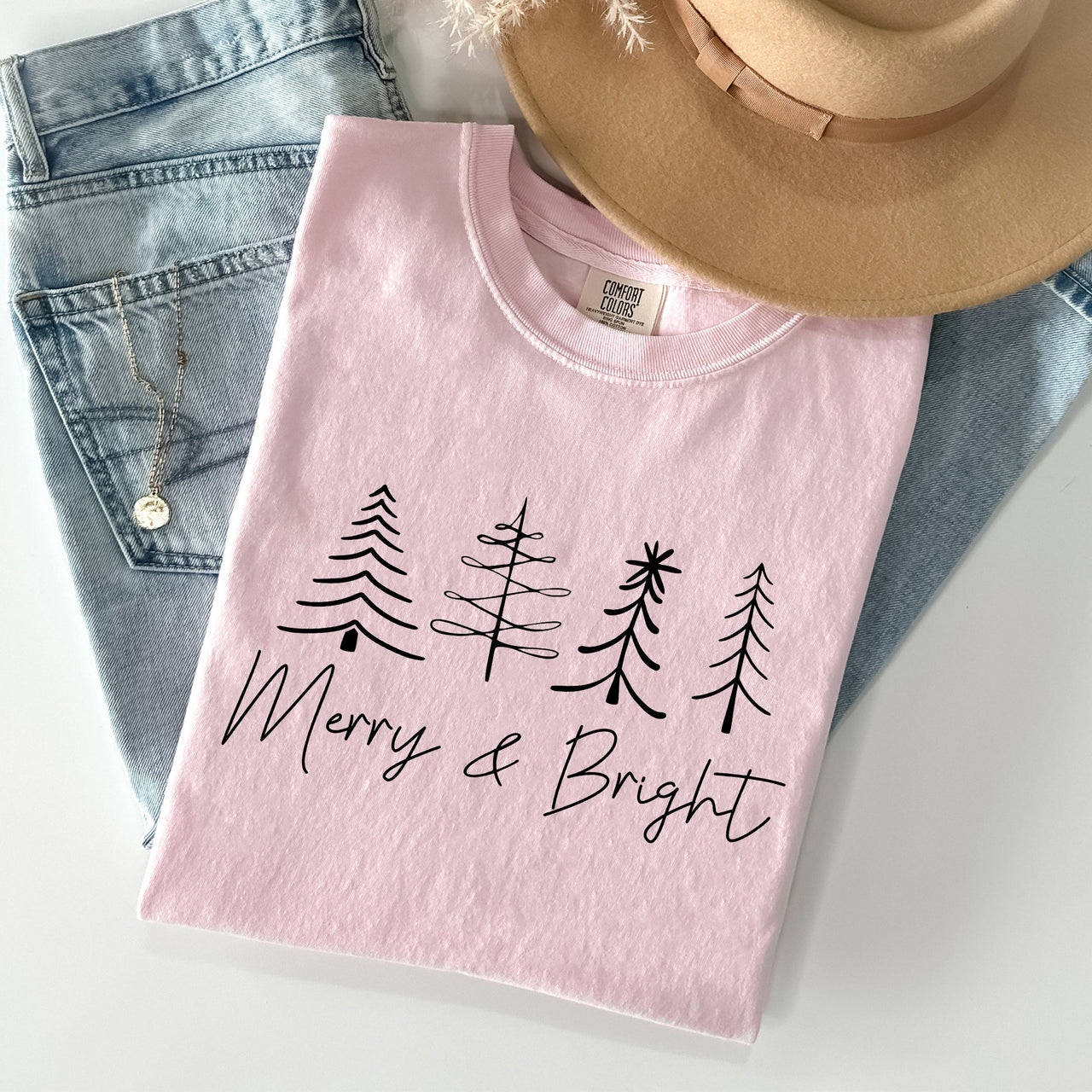 Merry And Bright Limited Edition Christmas Minimalist Winter Snow Santa Xmas Comfort Colors Tee