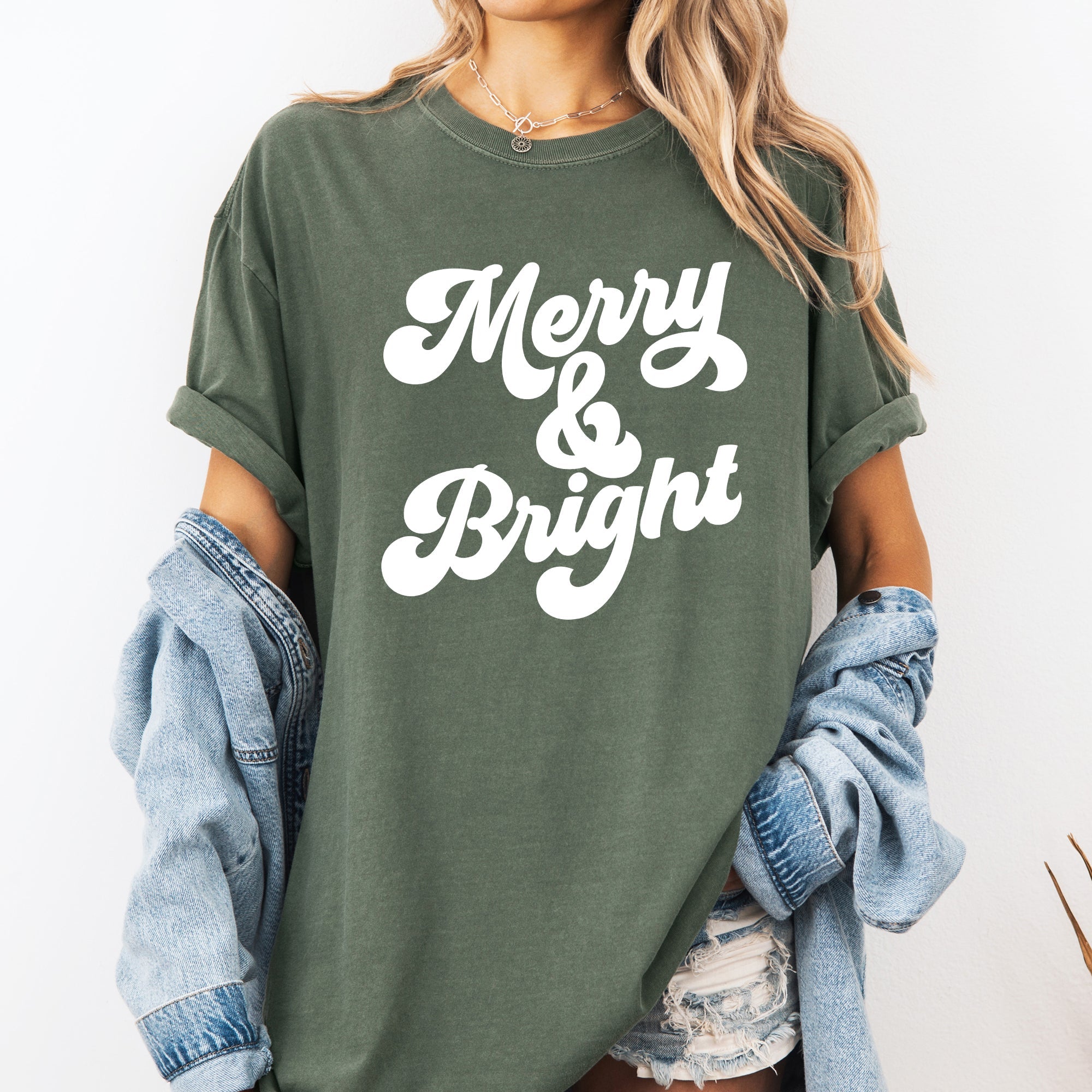 Merry and Bright Classic Christmas Winter Santa Xmas Nostalgia Print Comfort Colors Tee
