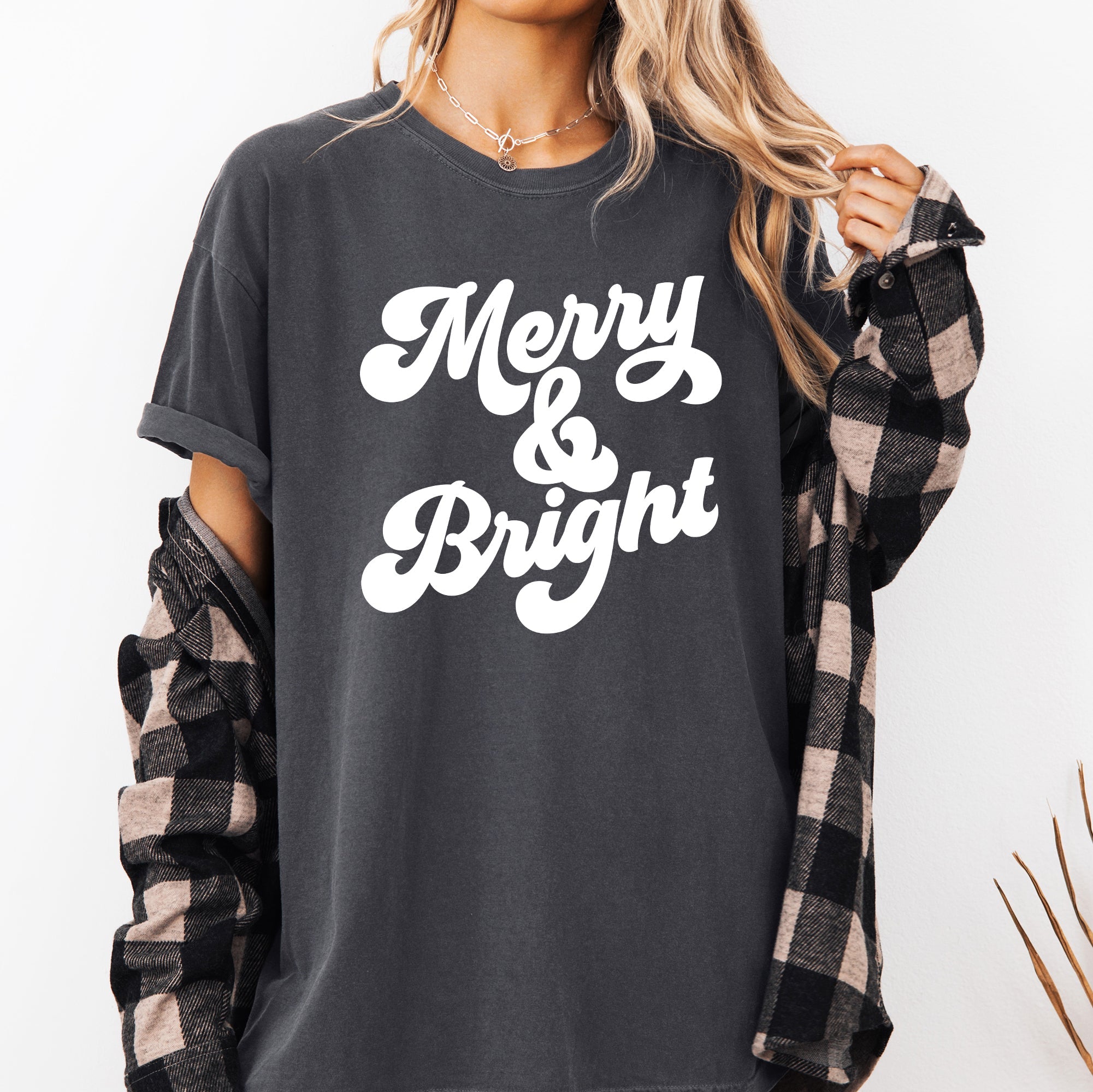 Merry and Bright Classic Christmas Winter Santa Xmas Nostalgia Print Comfort Colors Tee