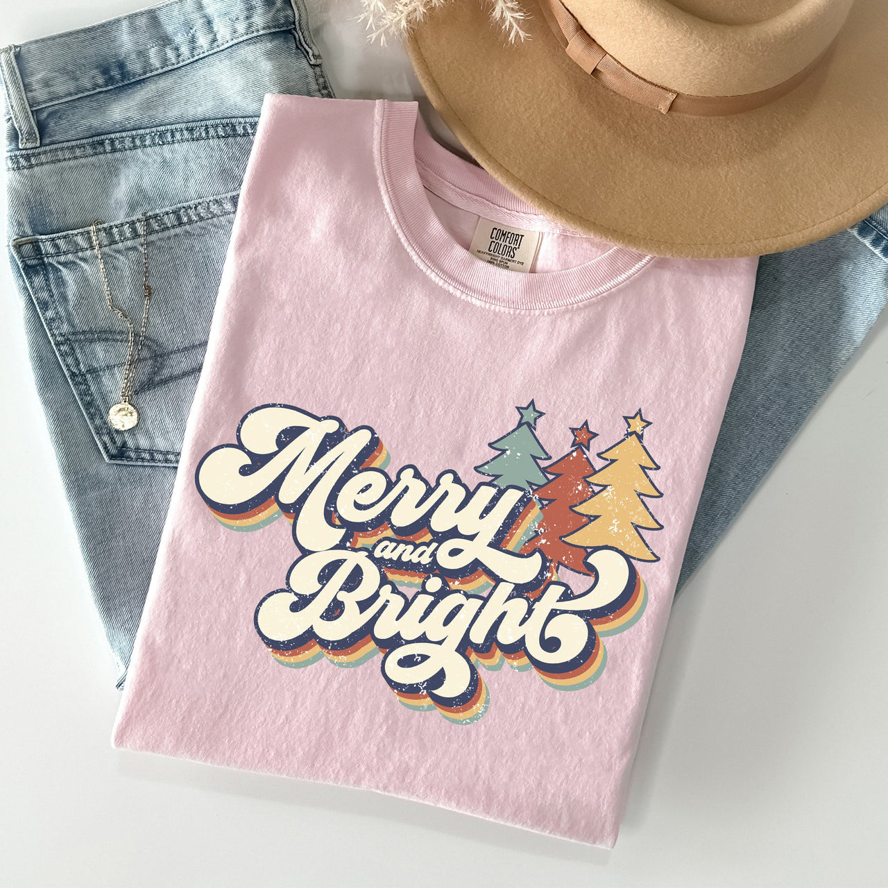 Merry And Bright Colorful Retro Christmas Santa Winter Edition Comfort Colors Tee