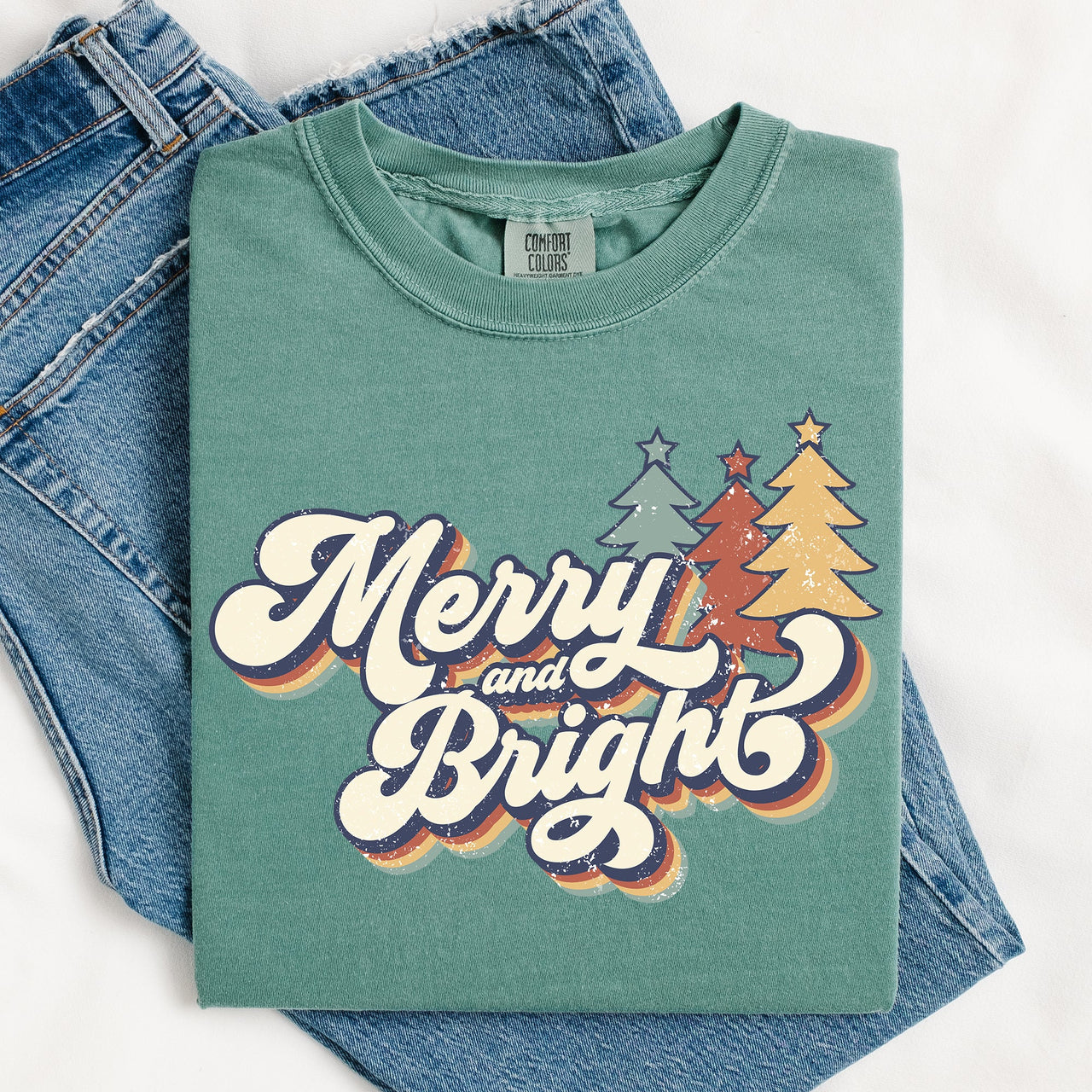 Merry And Bright Colorful Retro Christmas Santa Winter Edition Comfort Colors Tee