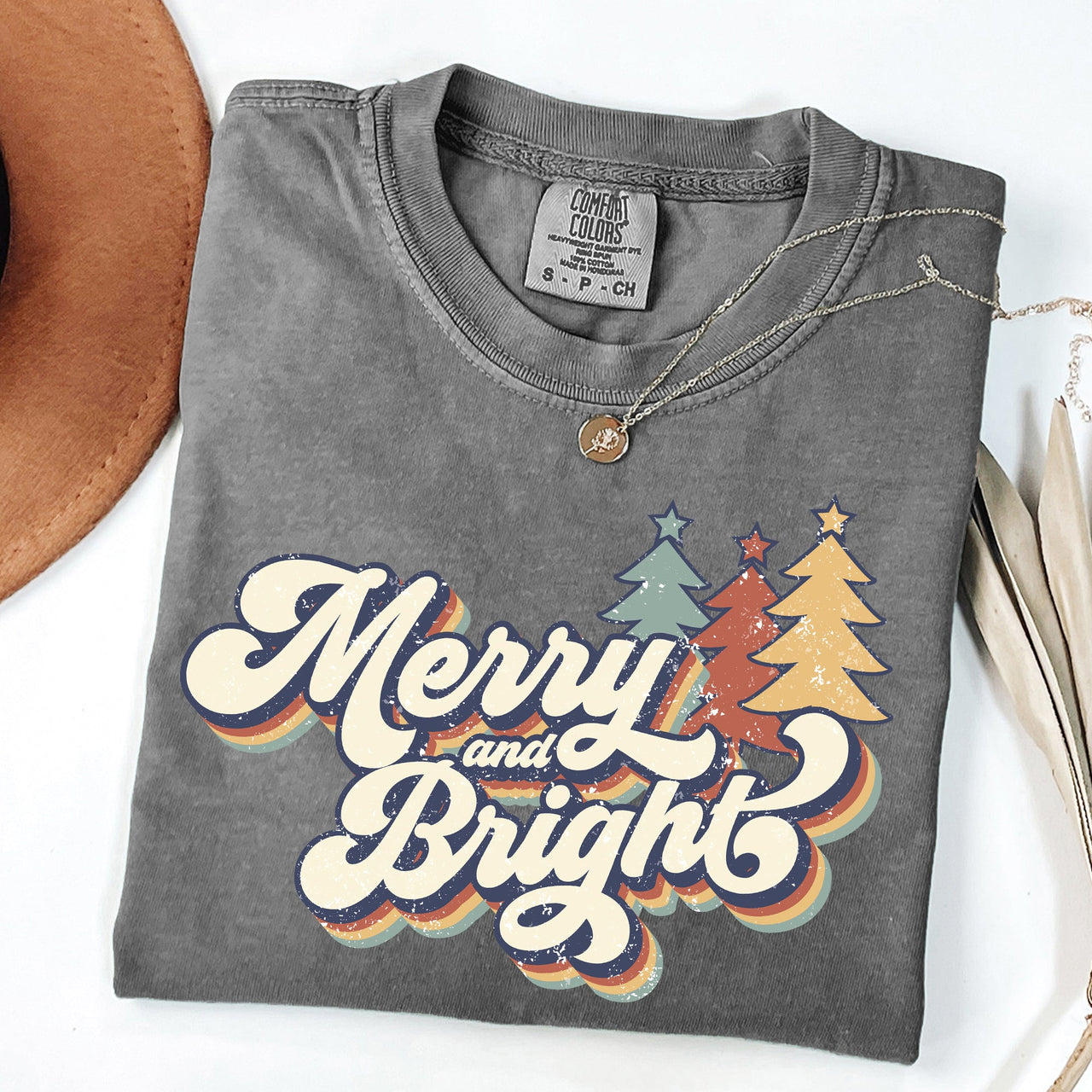 Merry And Bright Colorful Retro Christmas Santa Winter Edition Comfort Colors Tee