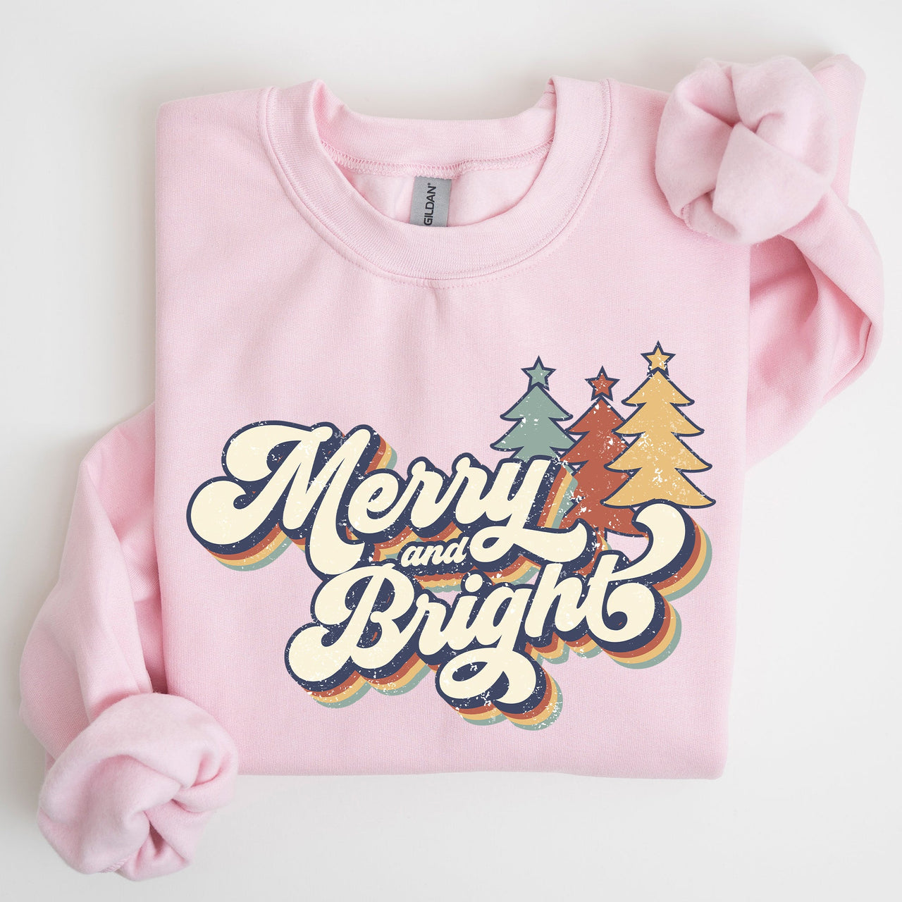Merry And Bright Colorful Retro Santa Christmas Winter Holiday Festive Sweatshirt