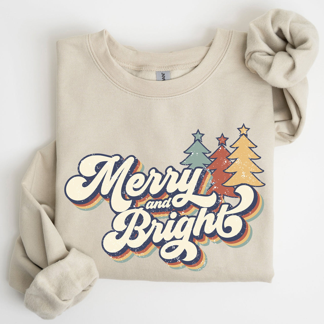 Merry And Bright Colorful Retro Santa Christmas Winter Holiday Festive Sweatshirt