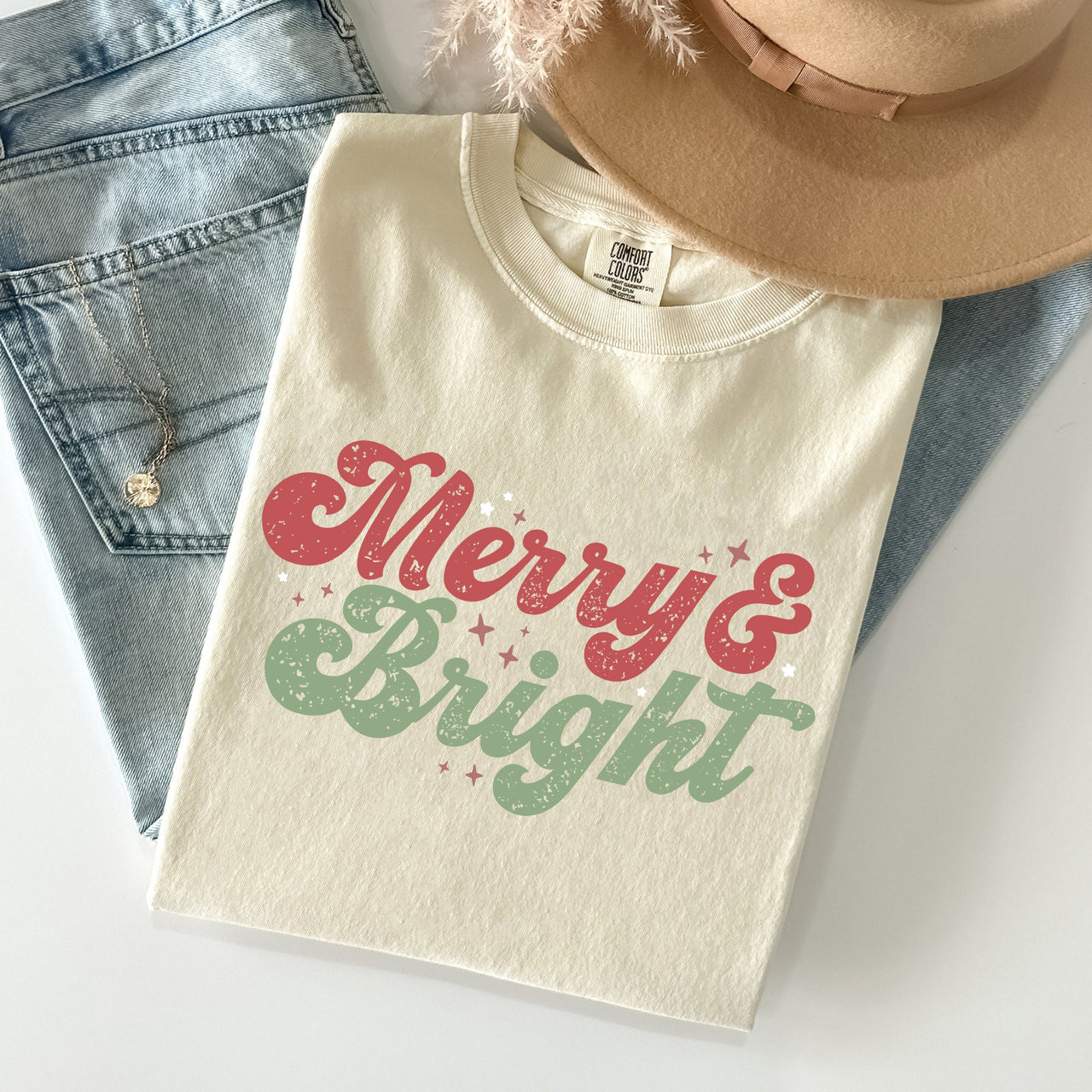 Merry And Bright Red And Green Christmas Winter Xmas Theme With Classic Holiday Charm Comfort Colors Tee