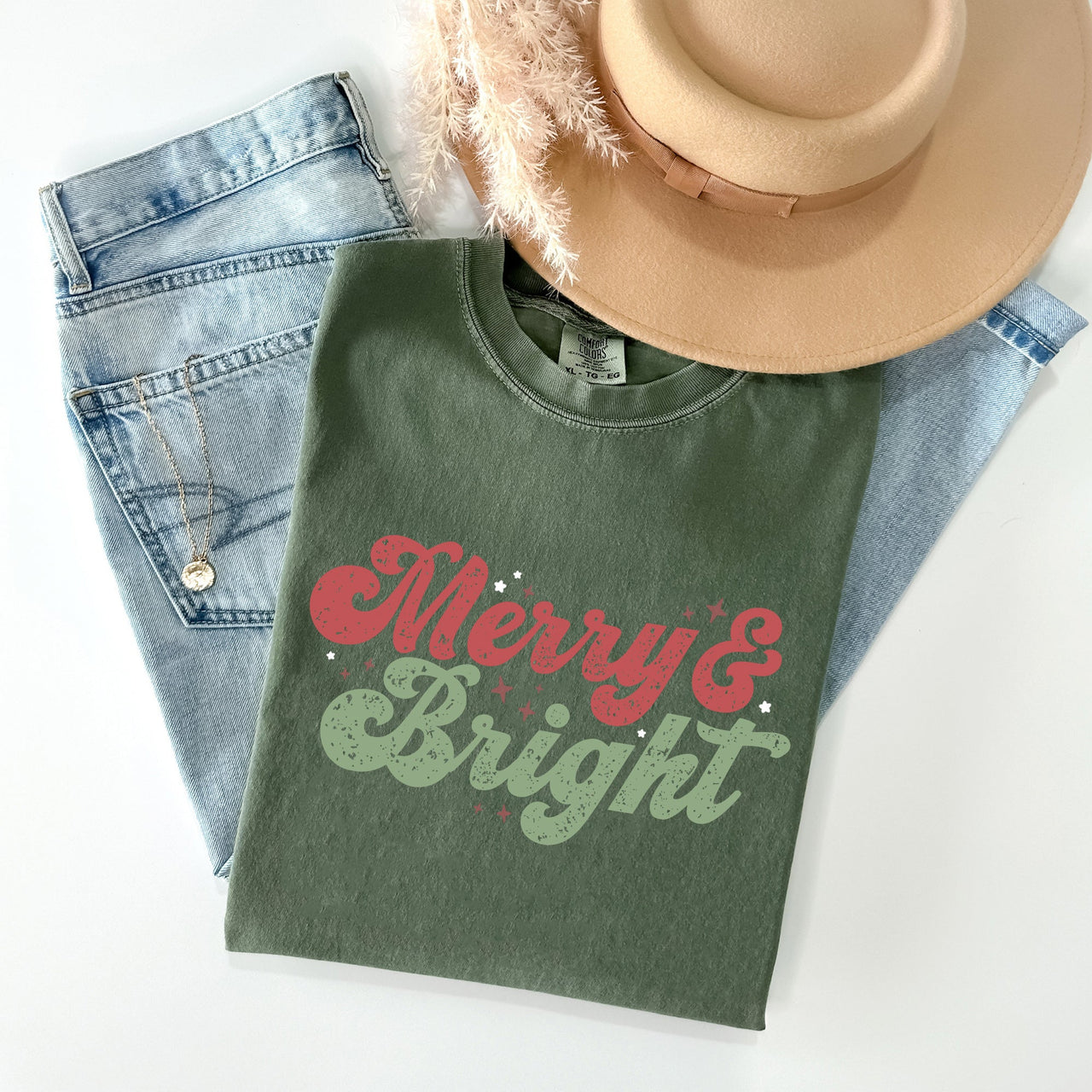 Merry And Bright Red And Green Christmas Winter Xmas Theme With Classic Holiday Charm Comfort Colors Tee