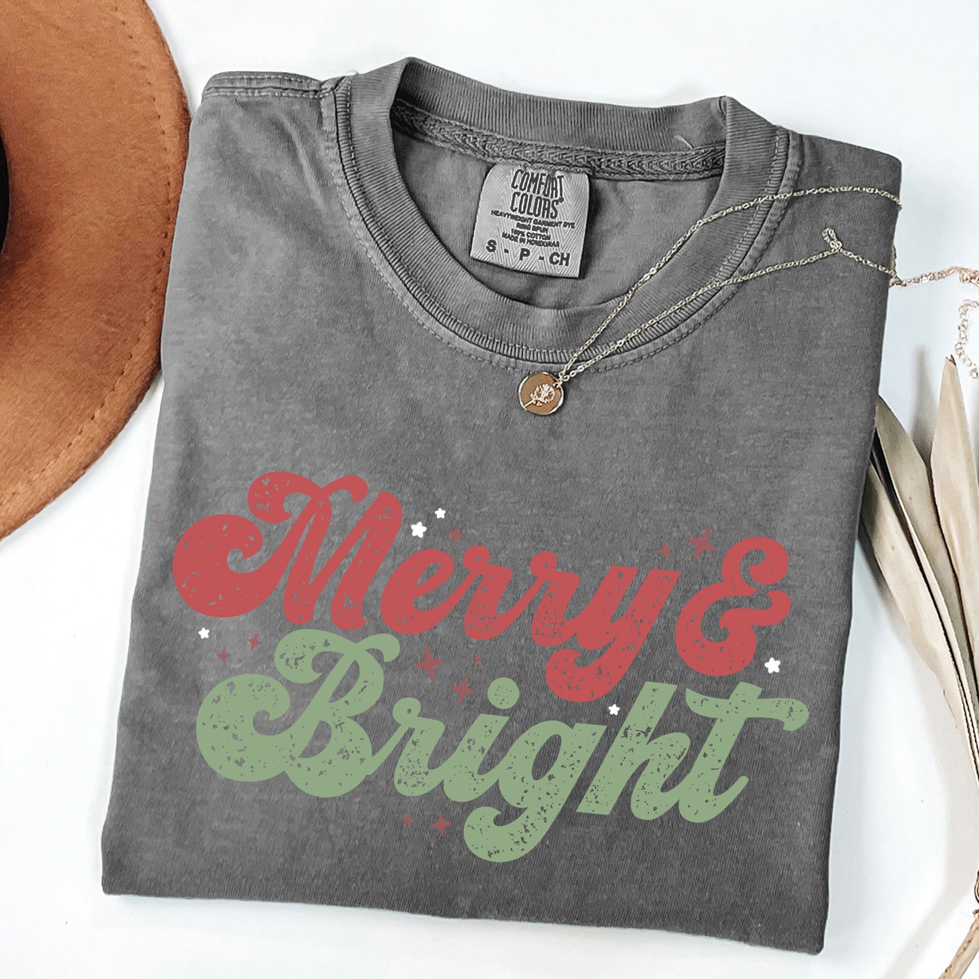 Merry And Bright Red And Green Christmas Winter Xmas Theme With Classic Holiday Charm Comfort Colors Tee