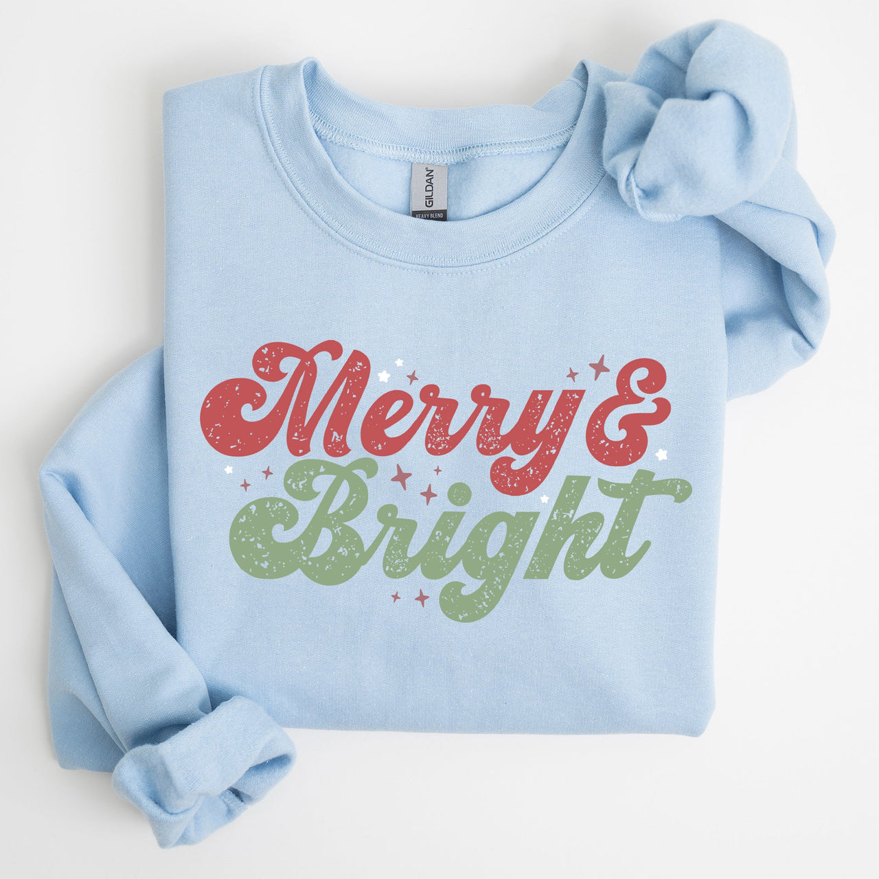 Merry And Bright Christmas Red And Green Holiday Cheer Cozy Fleece Print Sweatshirt