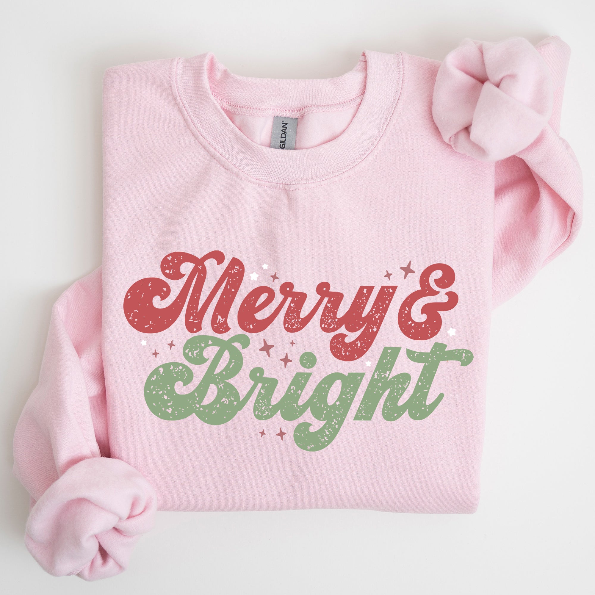 Merry And Bright Christmas Red And Green Holiday Cheer Cozy Fleece Print Sweatshirt