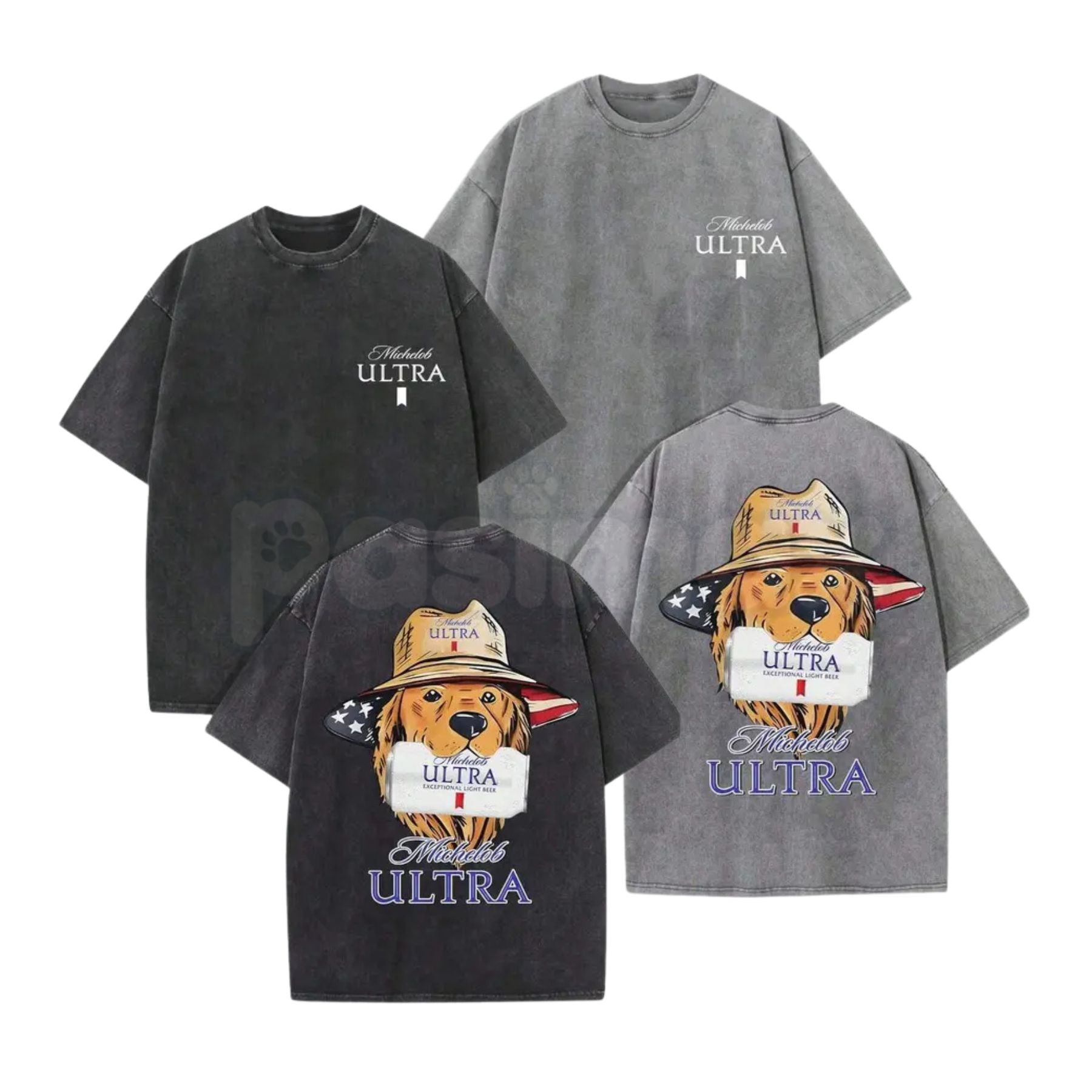 Michelob Ultra American Dog Vintage Washed T-Shirt – Retro Beer & Golden Retriever Graphic Tee, Lightweight Cotton Summer Top