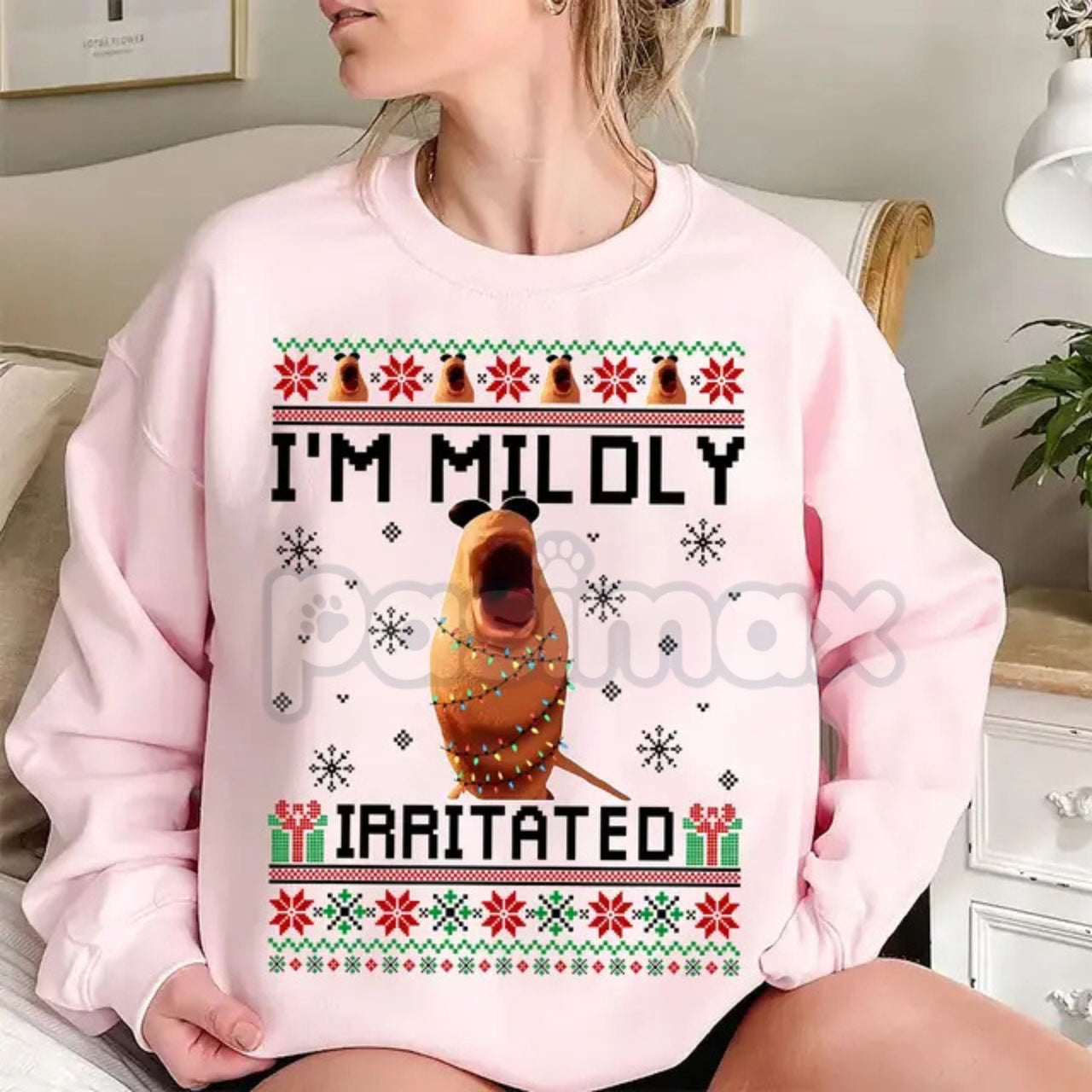 Mildly Irritated Christmas Sweatshirt | Funny Meme Ugly Christmas Sweater | Relatable Holiday Jumper | Sarcastic Xmas Mood Crewneck