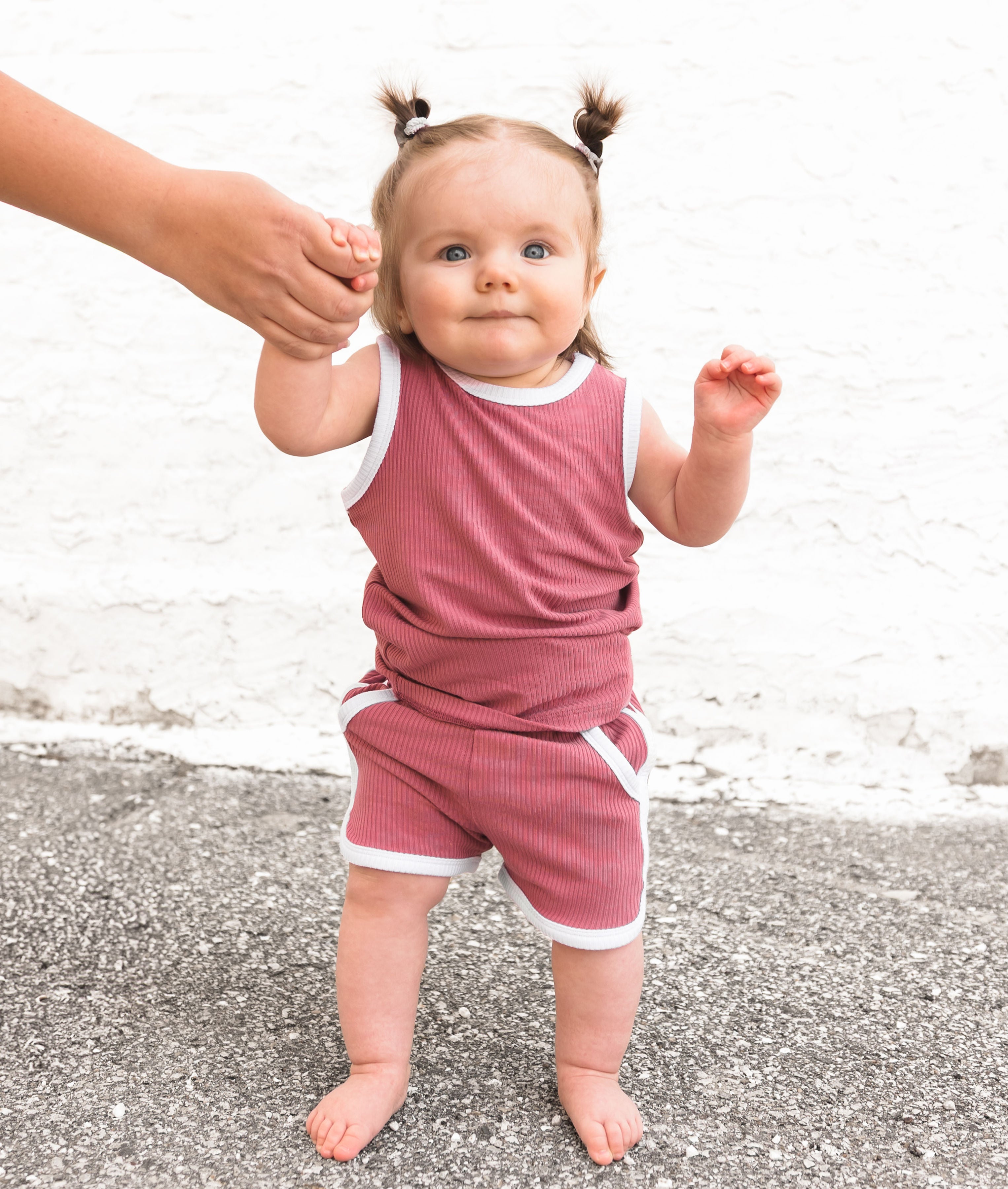 TRACK SHORTS SET- Bamboo Rib Mauve