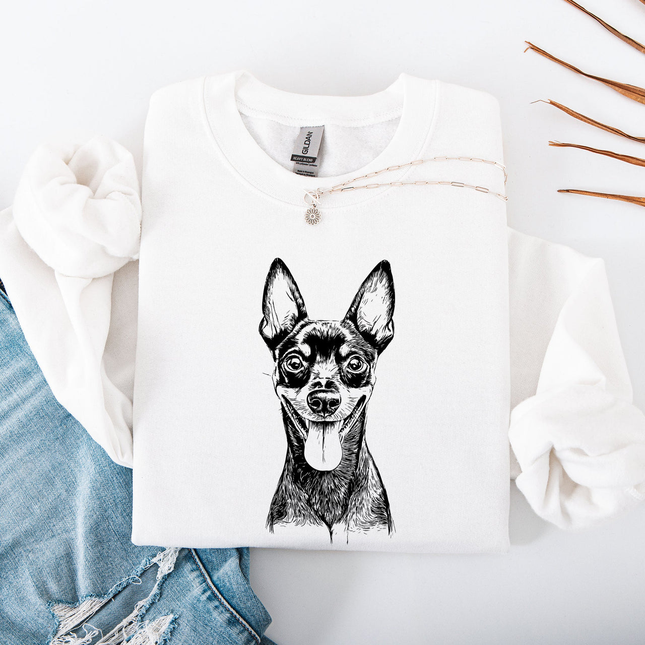Miniature Pinscher Min Pin Dog Lover Portrait Print Artwork Cozy Everyday Wardrobe Sweatshirt