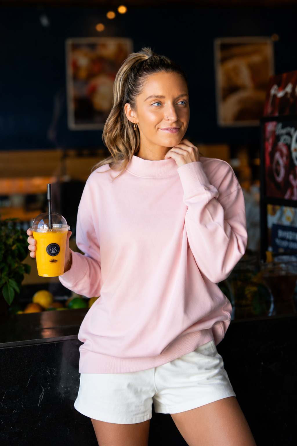 Mock Neck Sweatshirt, Light Pink