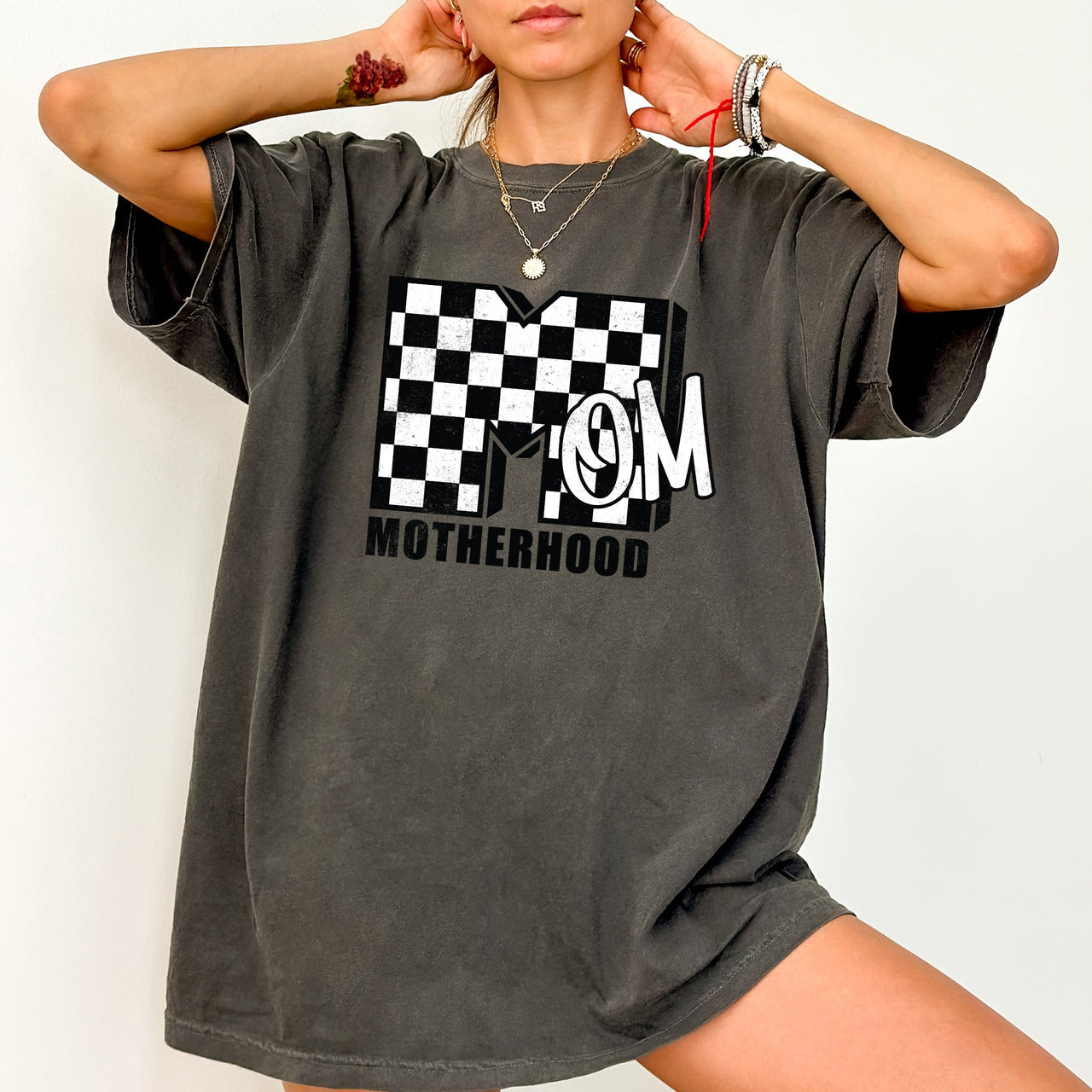 Mom MTV Retro Checkerboard Motherhood Nostalgia Edition Deluxe Comfort Colors Tee