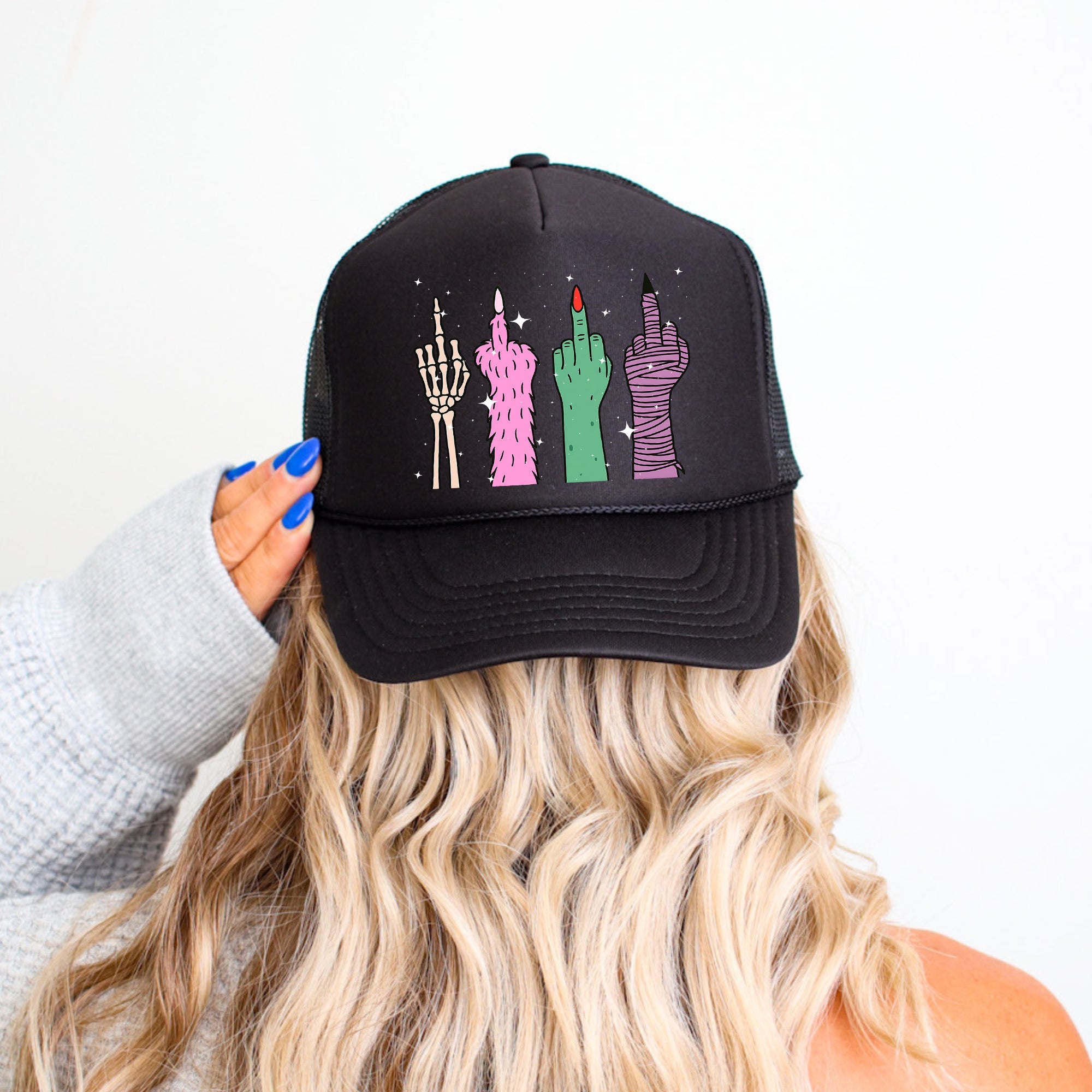 Monster Middle Finger Sassy Funny Halloween Spooky Night Bold Edition Humor Trucker Hat