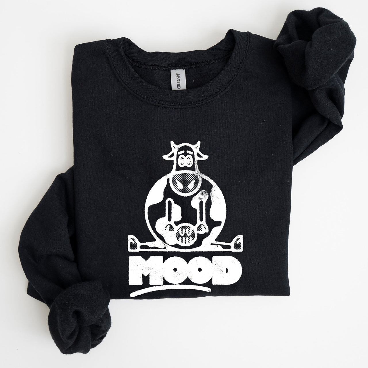 Moo'd Cow Funny Moody Mental Health Positivity Encouraging Humor Wellness Vibes For Positivity Seekers Sweatshirt