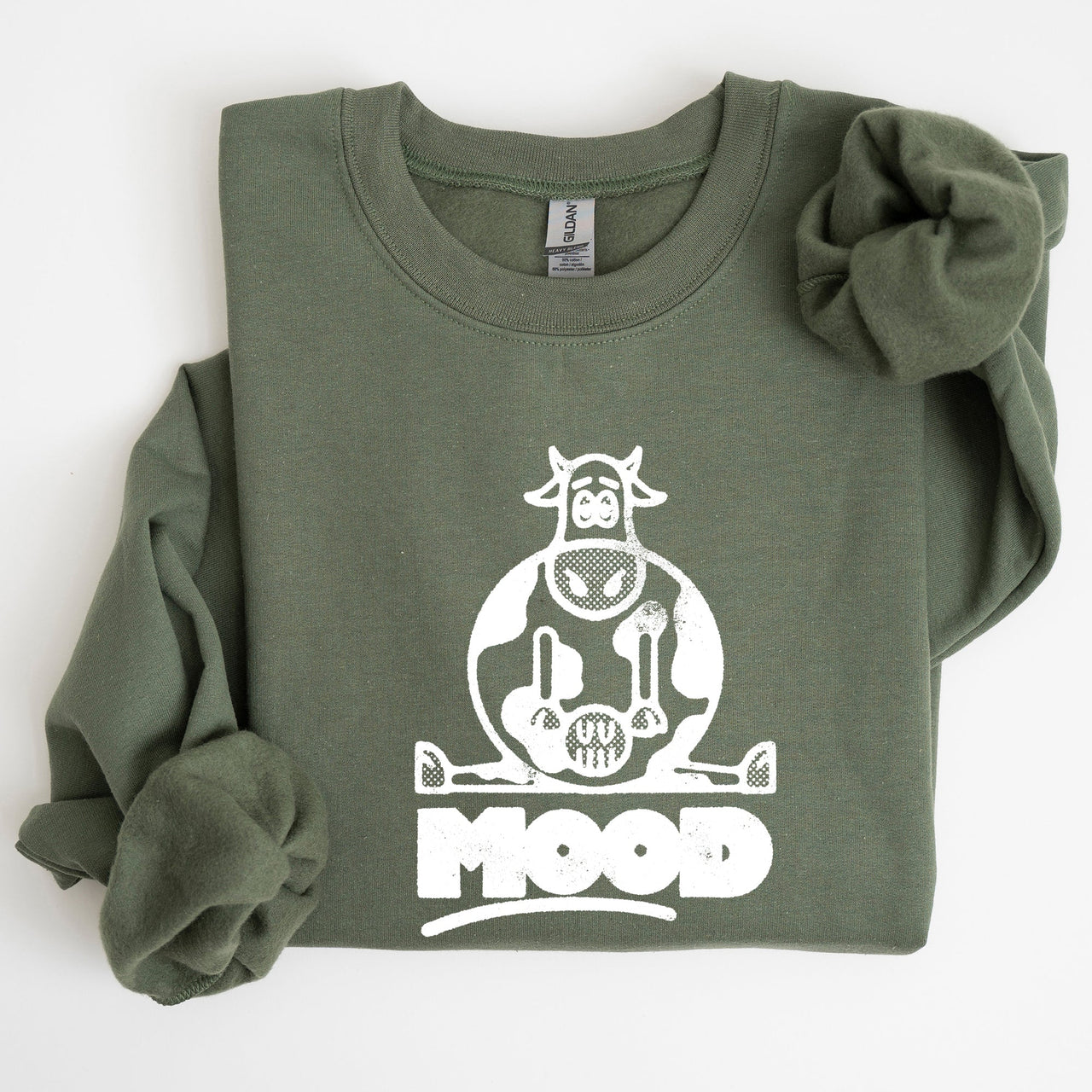 Moo'd Cow Funny Moody Mental Health Positivity Encouraging Humor Wellness Vibes For Positivity Seekers Sweatshirt