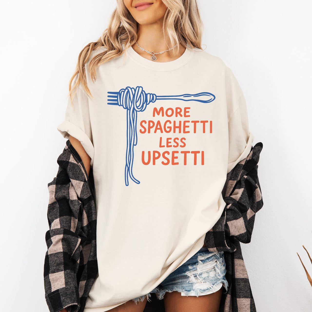 More Spaghetti, Less Upsetti A Playful Pasta Pun For Your Wardrobe Comfort Colors Tee