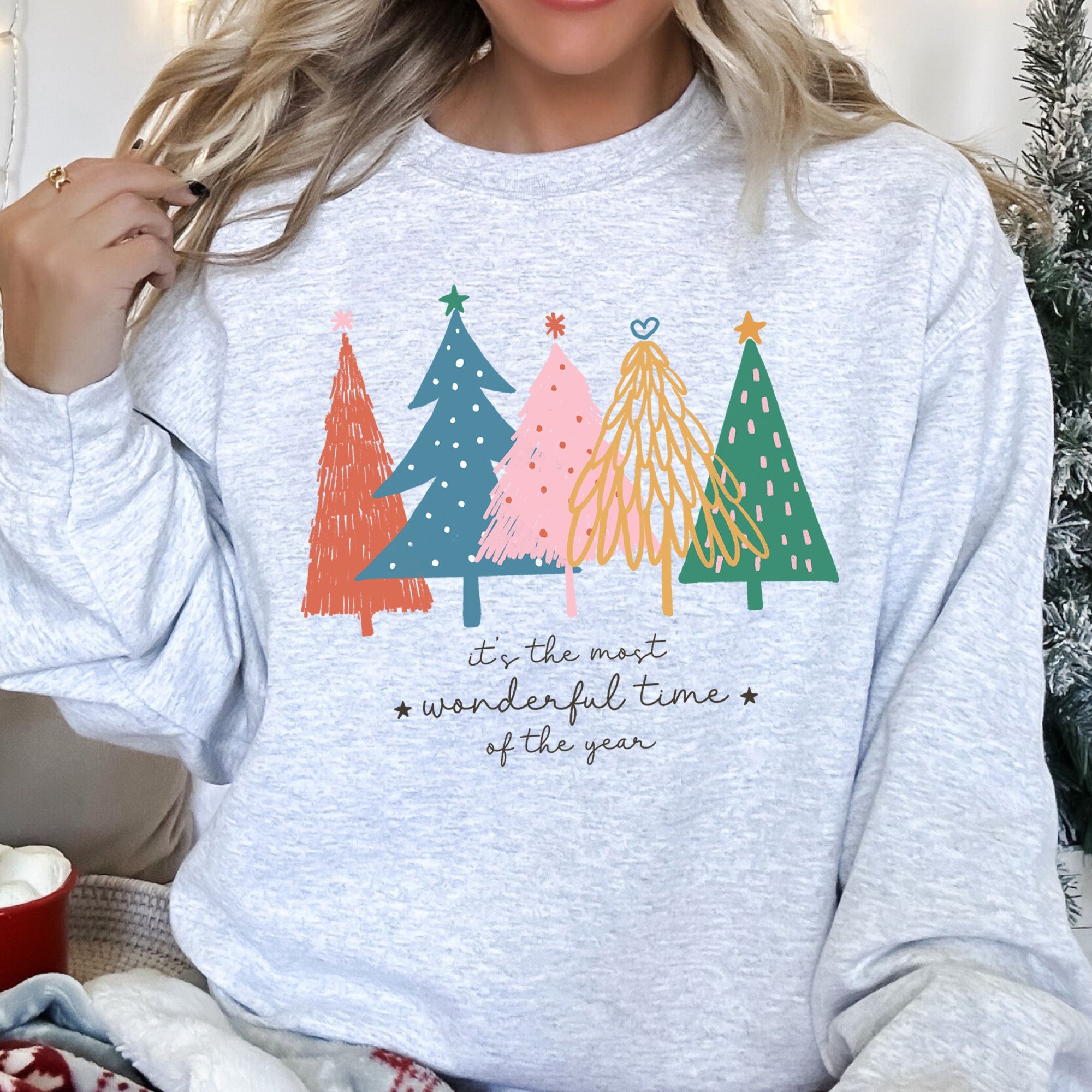 Most Wonderful Time Retro Christmas Trees Holiday Edition Vintage Graphic Sweatshirt