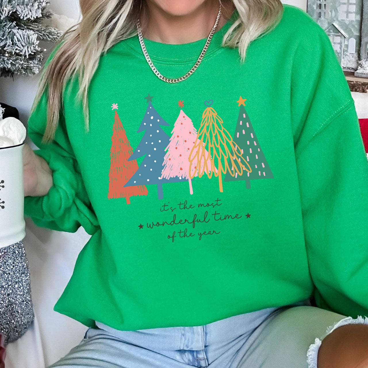 Most Wonderful Time Retro Christmas Trees Holiday Edition Vintage Graphic Sweatshirt