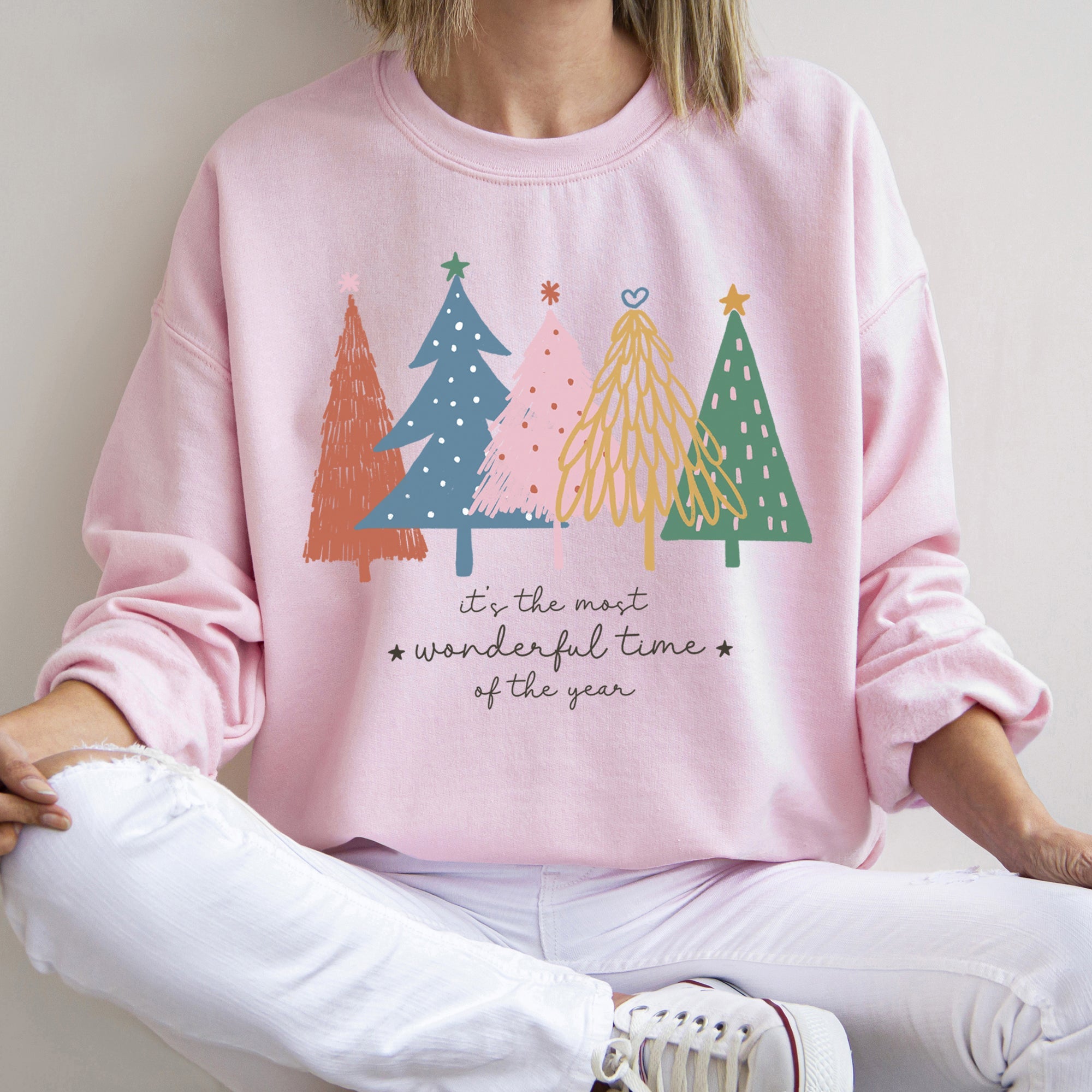 Most Wonderful Time Retro Christmas Trees Holiday Edition Vintage Graphic Sweatshirt