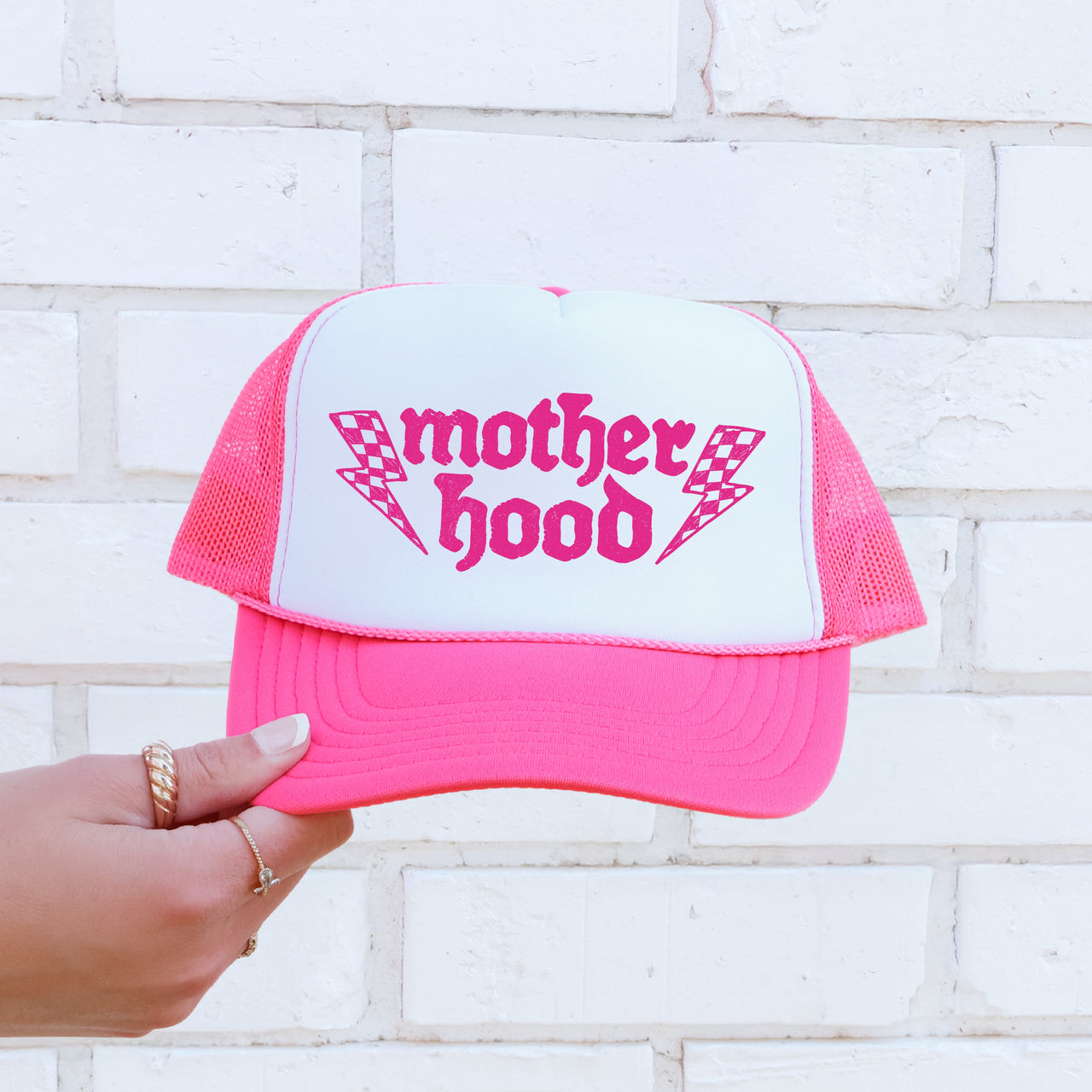 Mother Hood Lightning Bolt Sassy Funny Bold Attitude Graphic Sayings Mirthful Quirky Streetwear Style Trucker Hat