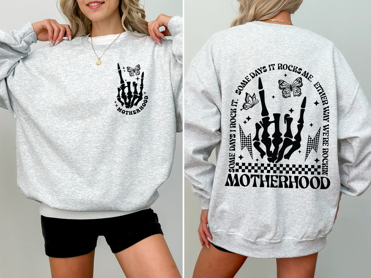 Motherhood Rocks Mother's Day Skeleton Bold Design Celebrating Moms Everywhere Graphic Sweatshirt