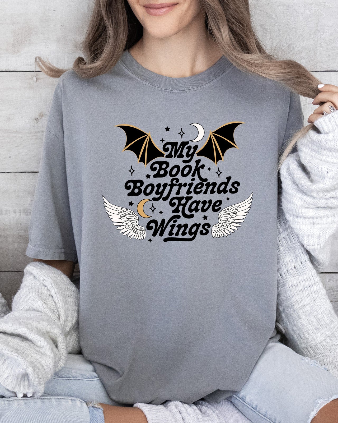 My Book Boyfriends Have Wings ACOTAR Bat Boys SJM Velaris Rhysand Azriel Cassian Comfort Colors Tee