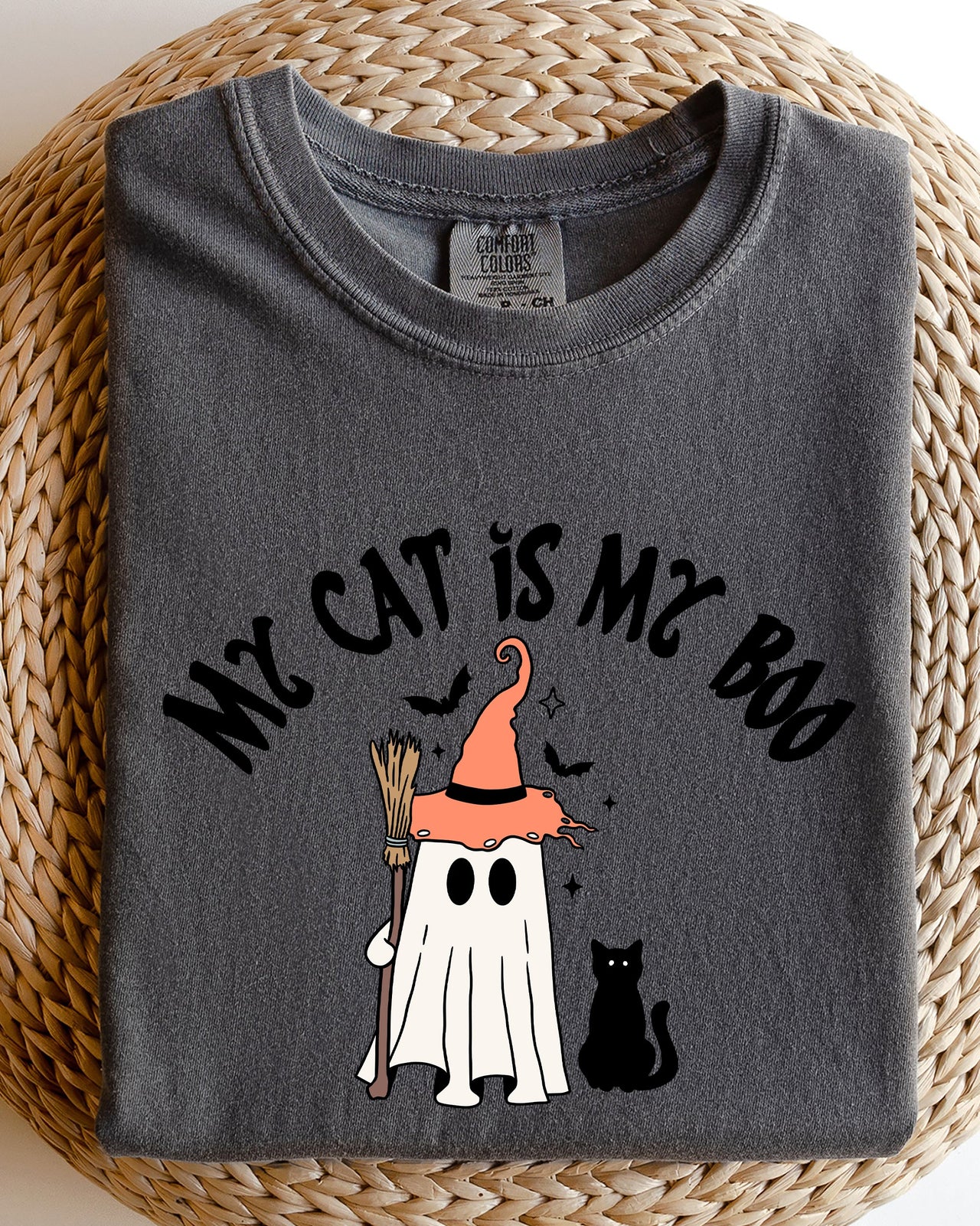 My Cat Is My Boo Halloween Ghost Witch Trick Or Treat Bats Apparel Comfort Colors Tee