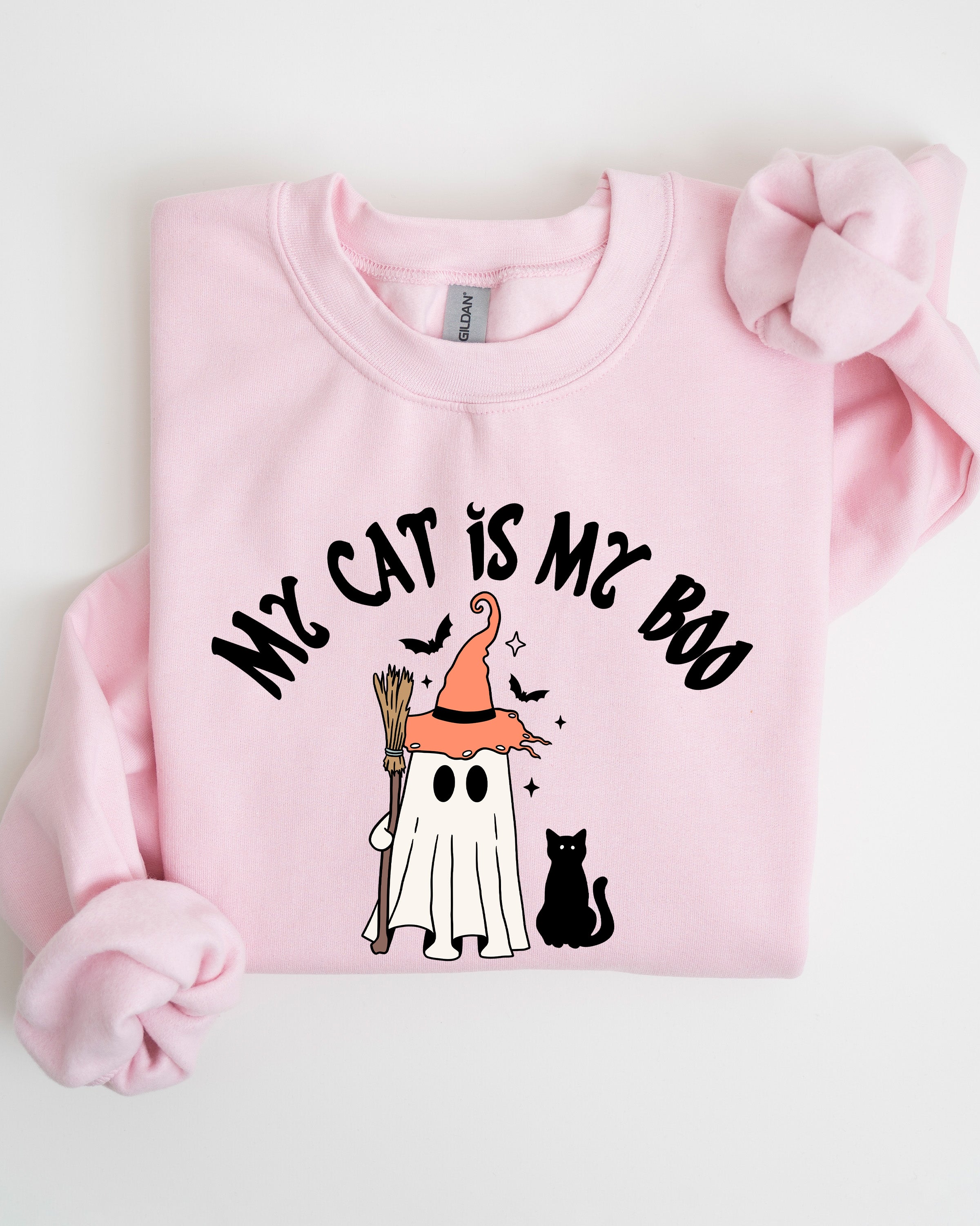 My Cat Is My Boo Halloween Ghost Witch Trick Or Treat Bats Graphic Cozy Sweatshirt