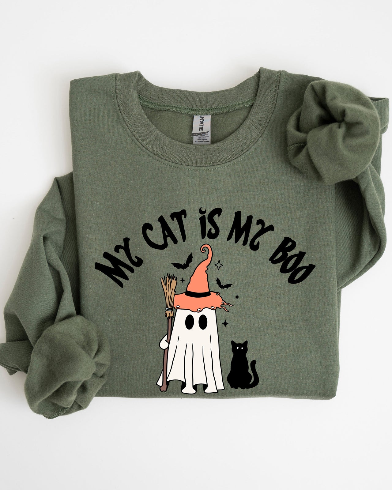 My Cat Is My Boo Halloween Ghost Witch Trick Or Treat Bats Graphic Cozy Sweatshirt