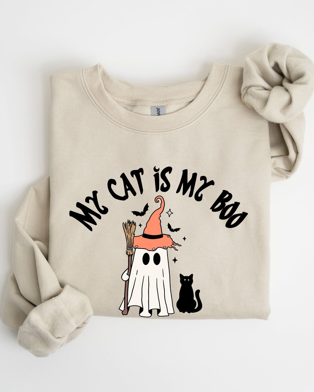 My Cat Is My Boo Halloween Ghost Witch Trick Or Treat Bats Graphic Cozy Sweatshirt