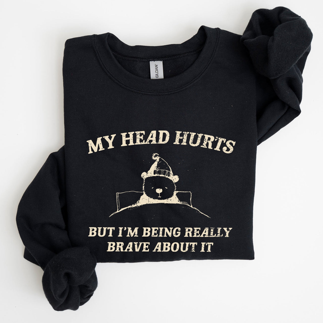 My Head Hurts Bear Sick Meme Aesthetic Funny Graphic Premium Soft Cotton Sweatshirt