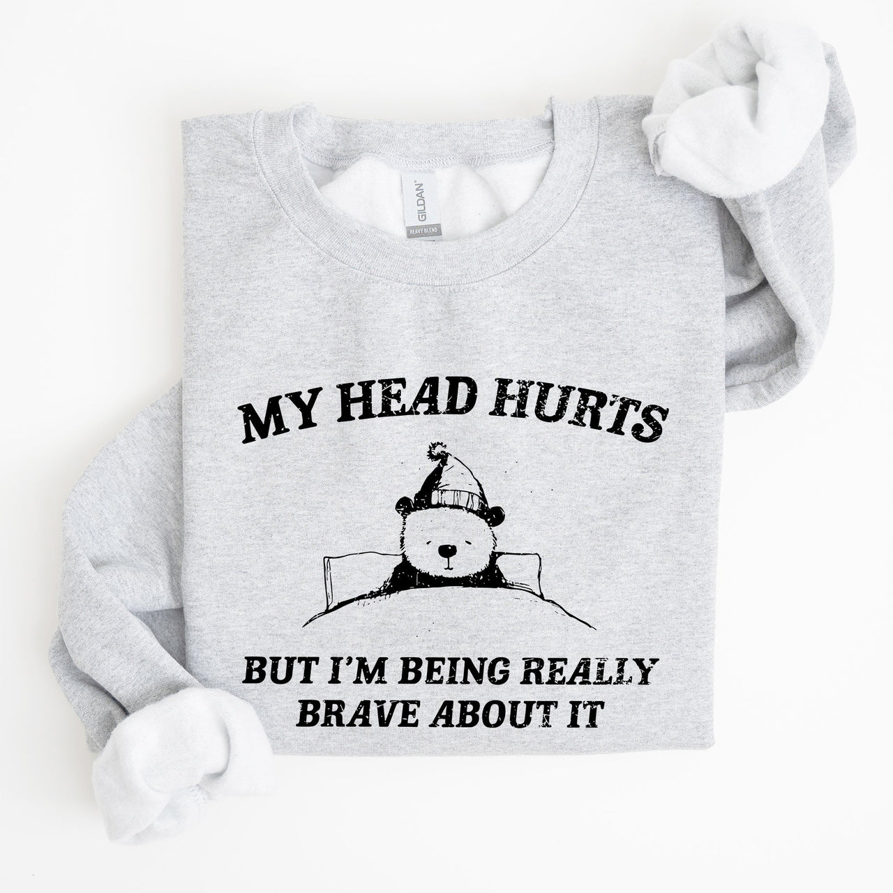 My Head Hurts Bear Sick Meme Aesthetic Funny Graphic Premium Soft Cotton Sweatshirt
